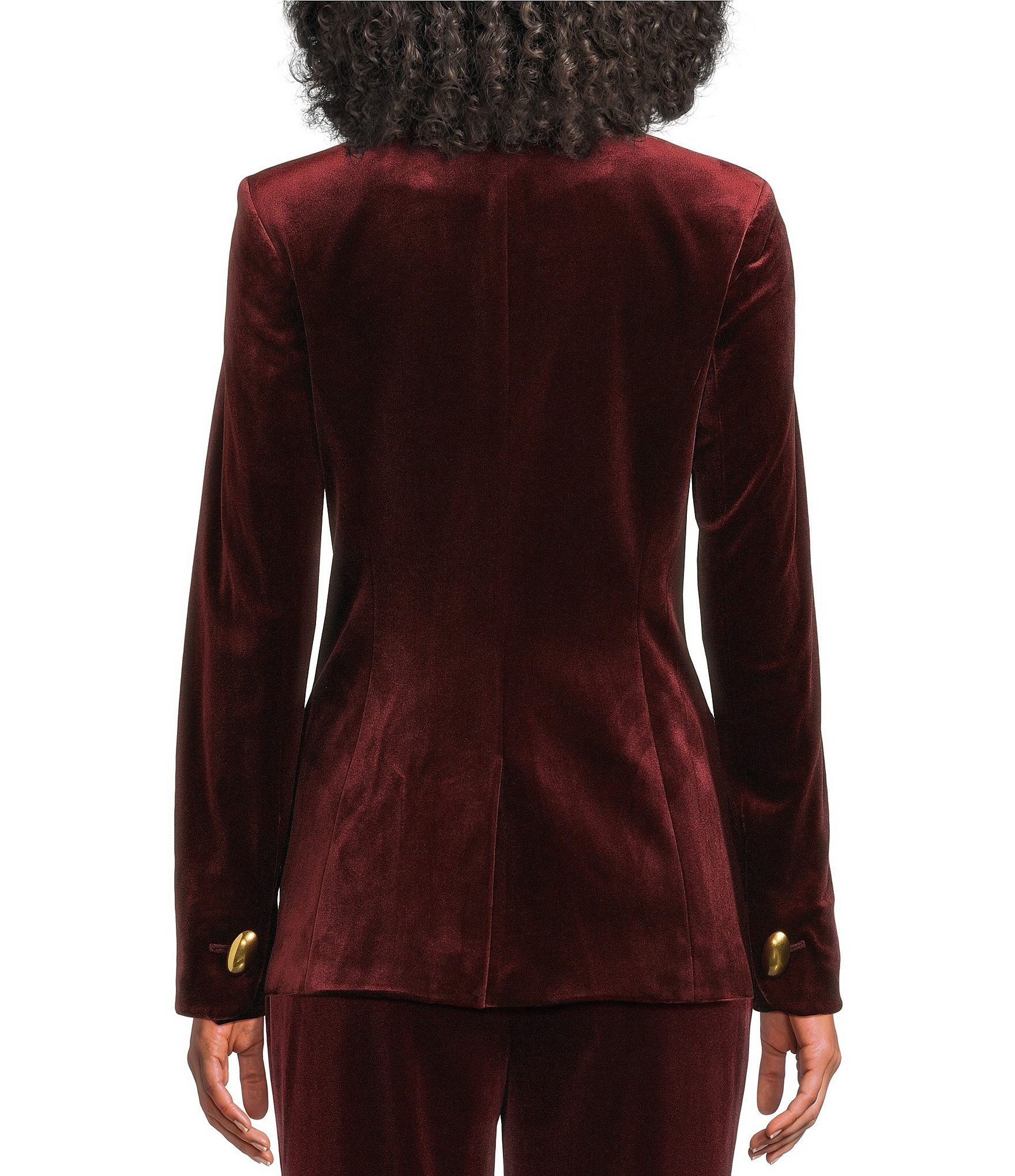 Donna Karan One Button Notch Collar Long Sleeve Velvet Jacket