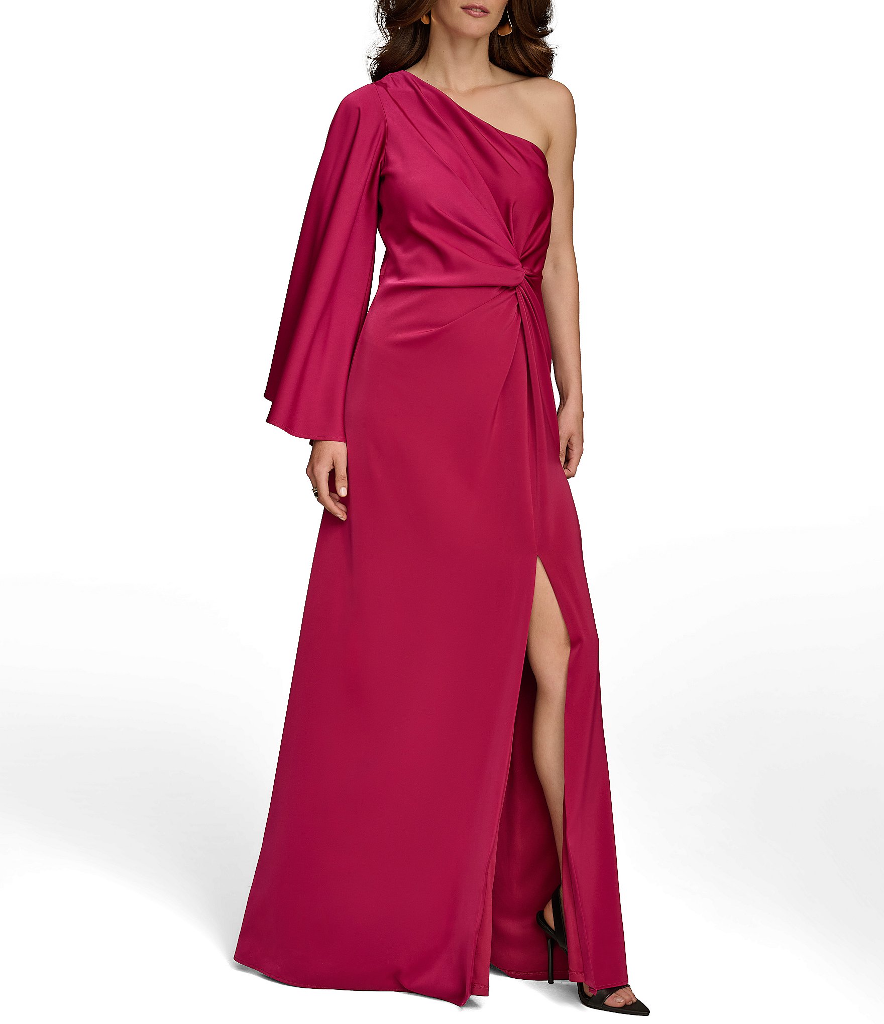 Donna Karan One Shoulder Long Sleeve Front Twist Dress | Dillard's