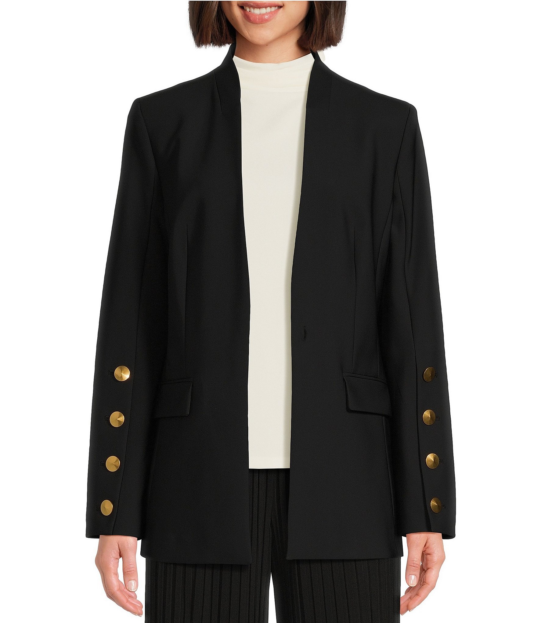 Donna Karan Open Front Hardware Button Sleeve Blazer | Dillard's