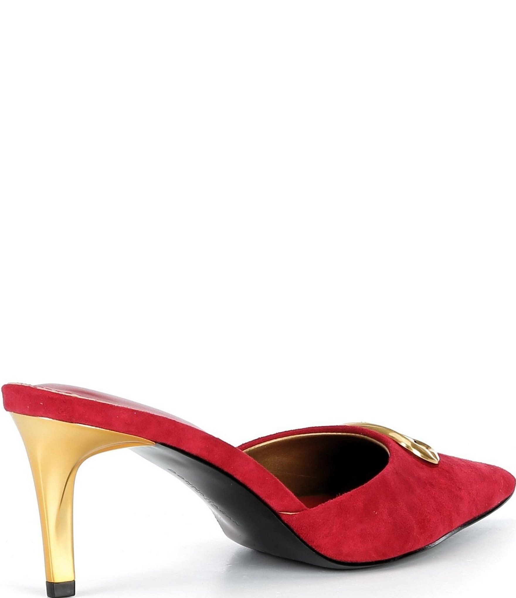 Donna Karan Pearl Ornamented Suede Metallic Kitten Heel Mules