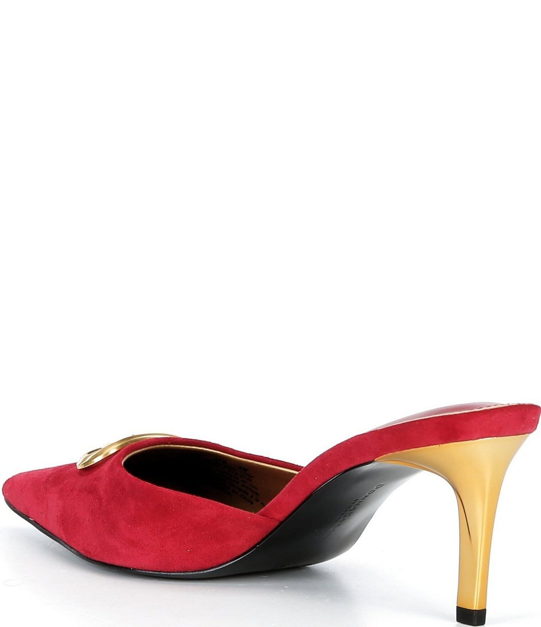 Donna Karan Pearl Ornamented Suede Metallic Kitten Heel Mules