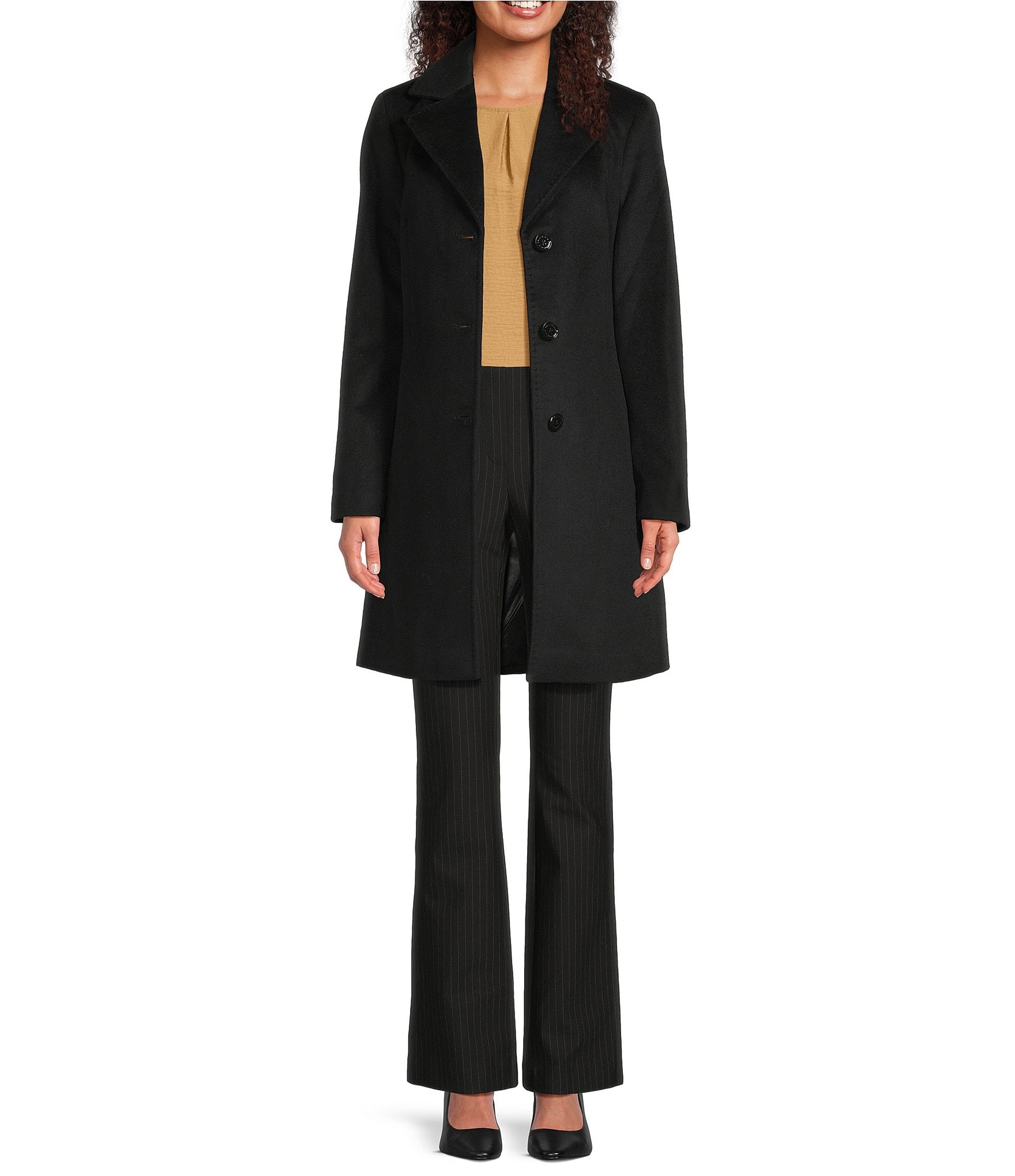 Donna Karan Petite Size Cashmere Blend Notch Collar Reefer Coat