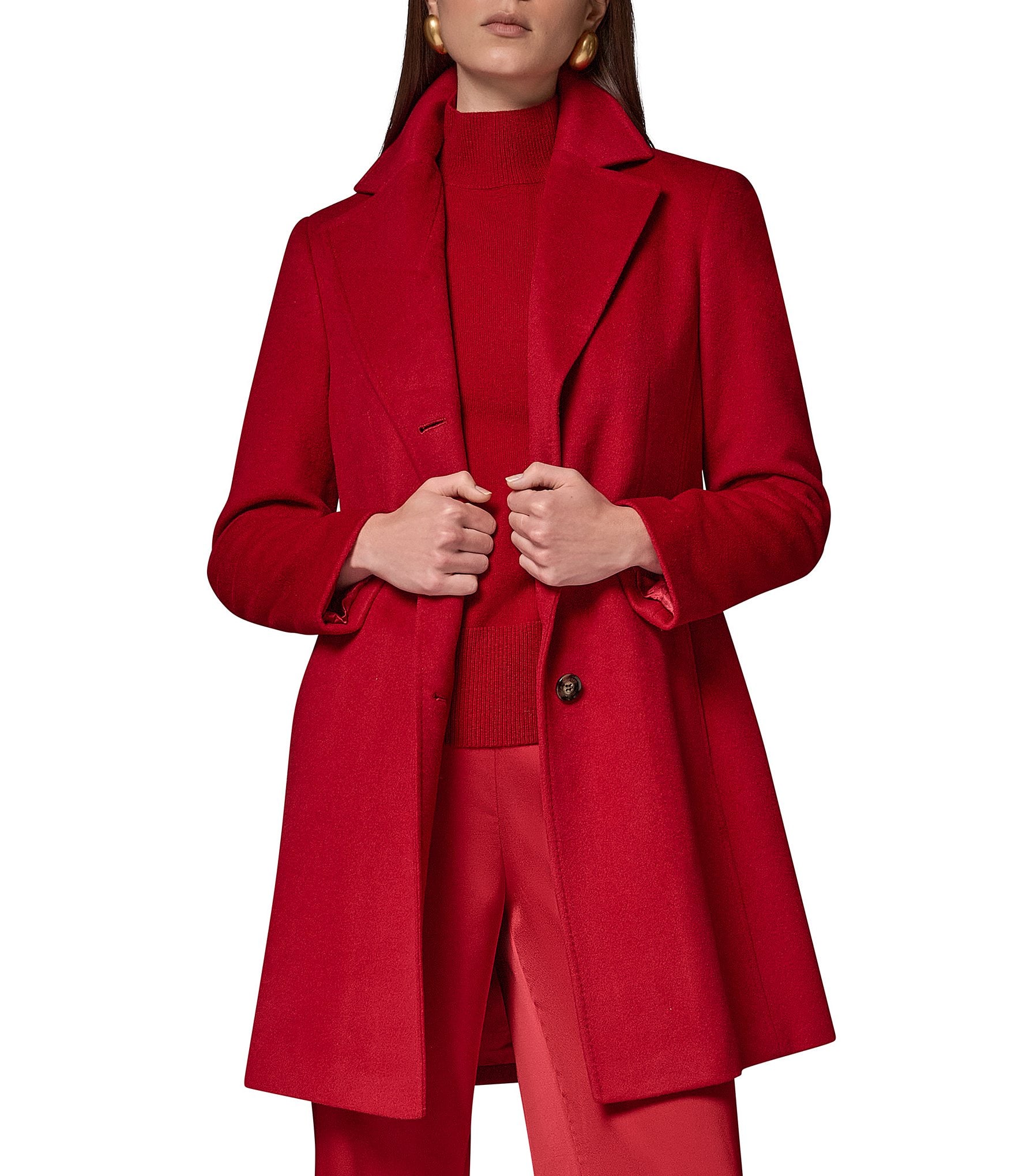 Donna Karan Petite Size Cashmere Blend Notch Collar Single Breasted Reefer Coat