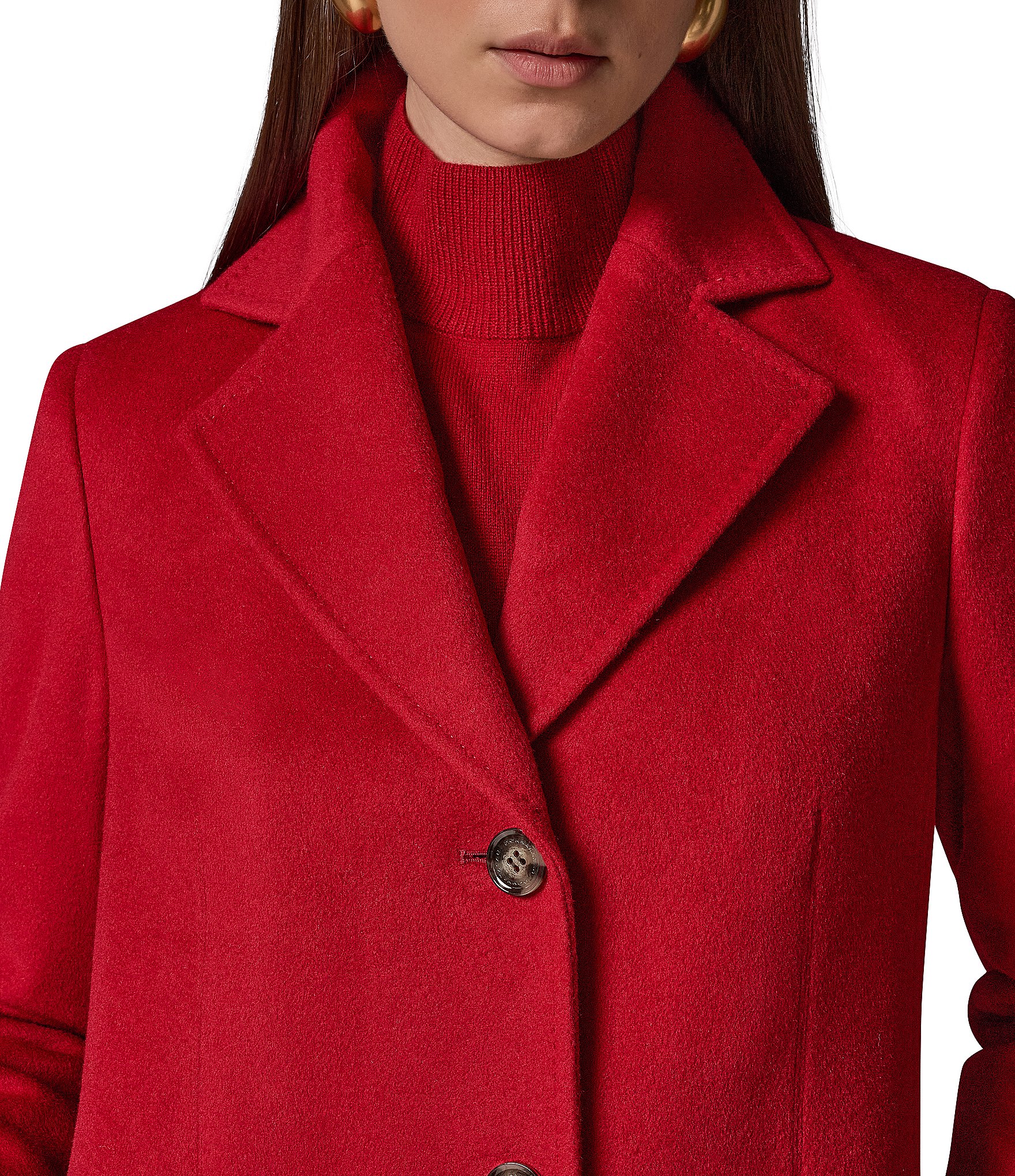 Donna Karan Petite Size Cashmere Blend Notch Collar Single Breasted Reefer Coat
