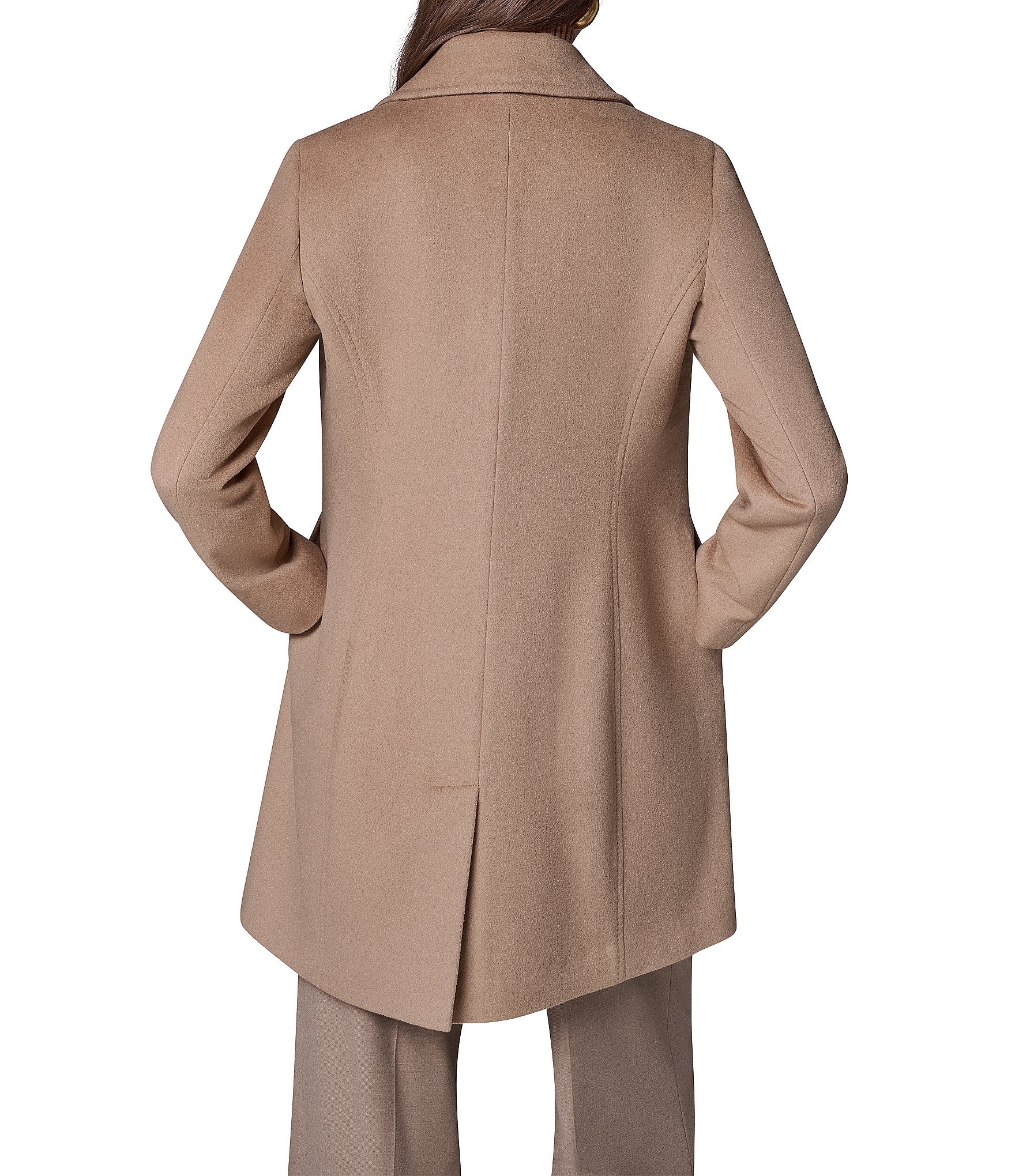 Donna Karan Petite Size Cashmere Blend Notch Collar Single Breasted Reefer Coat