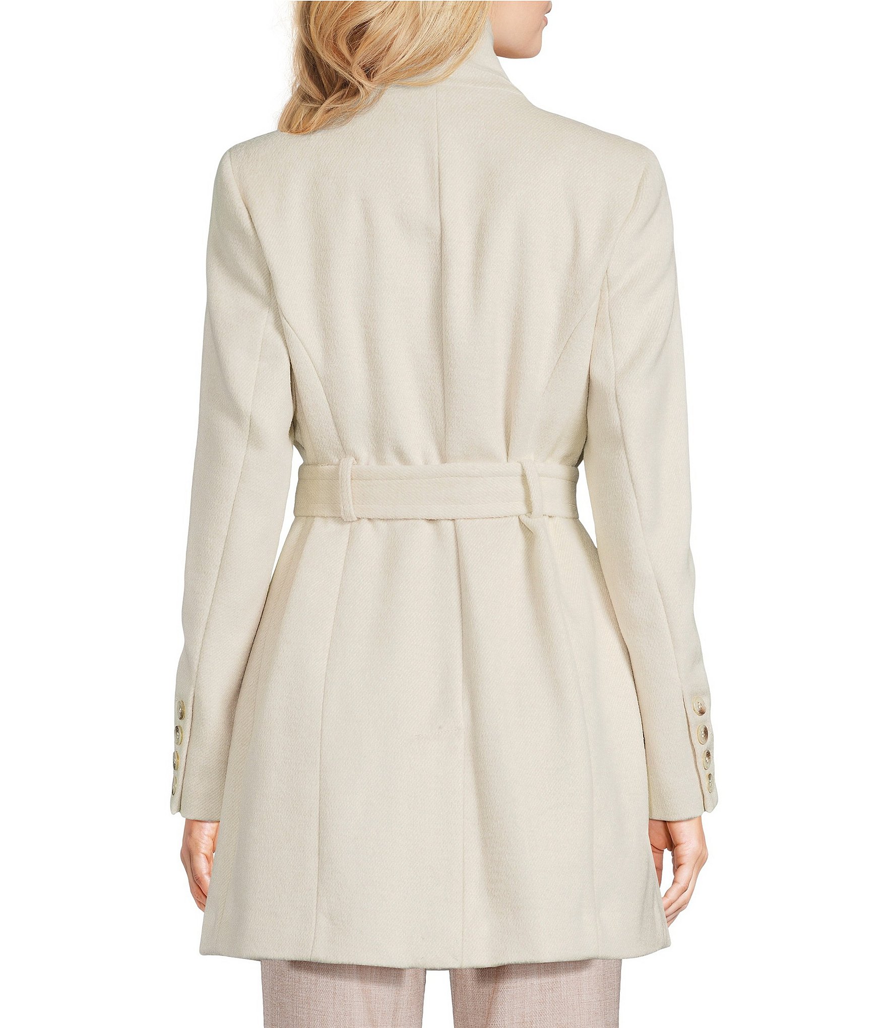 Donna Karan Petite Size Wool Blend Asymmetrical Wing Collar Belted Wrap Coat