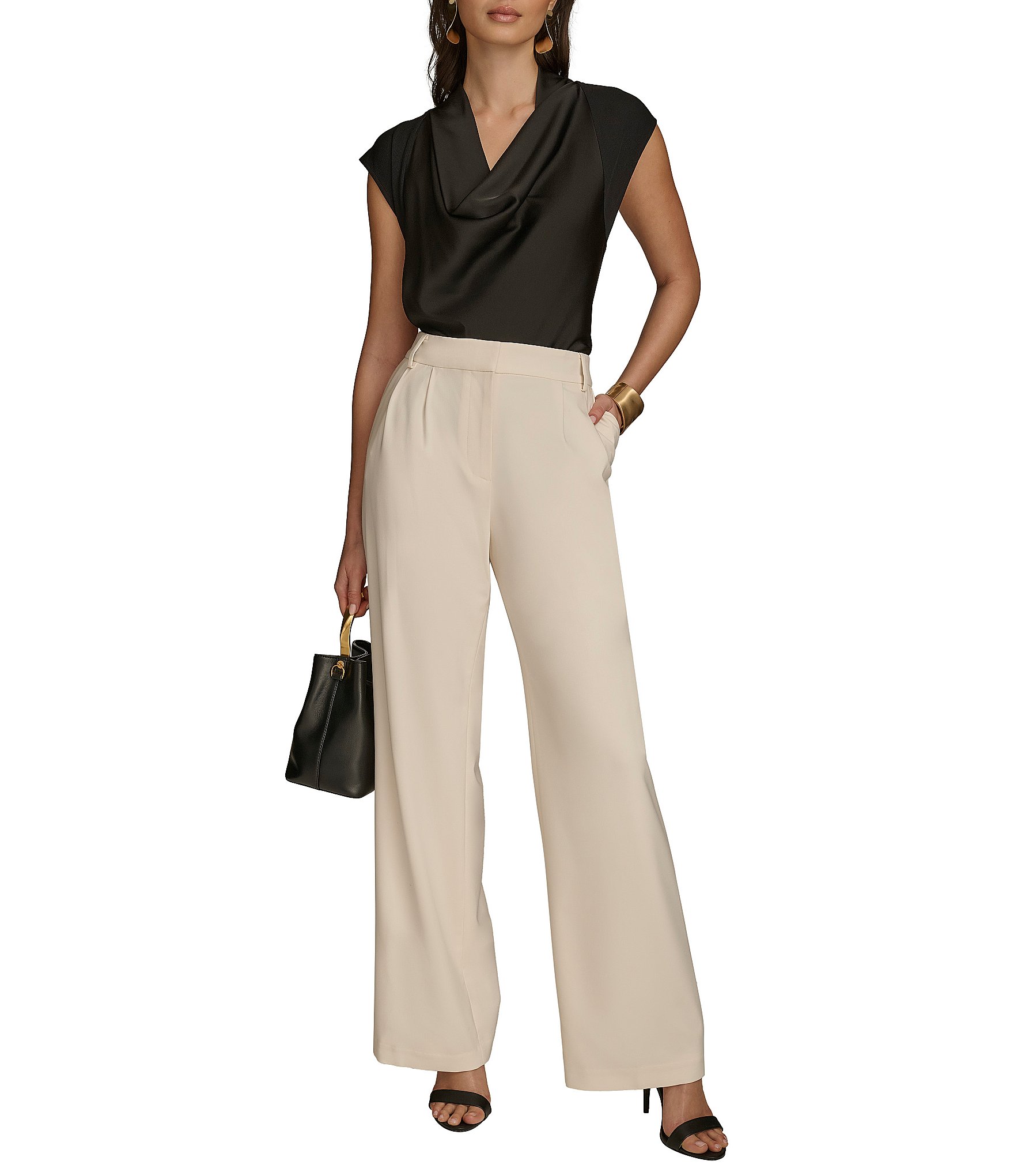 Donna Karan Pleated High Rise Wide Leg Pant