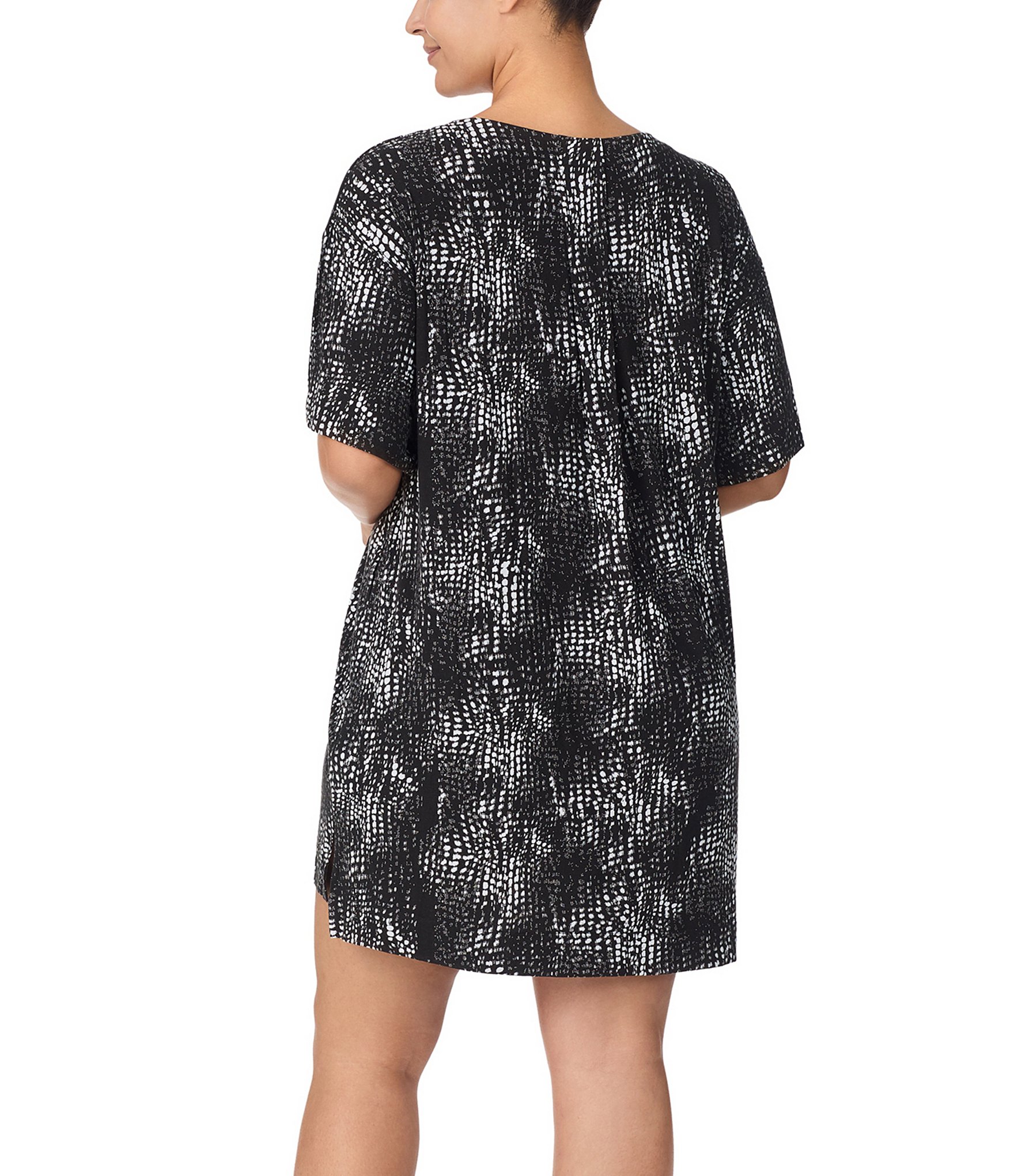 Donna Karan Plus Size Abstract Print Short Sleeve Scoop Neck Sleepshirt