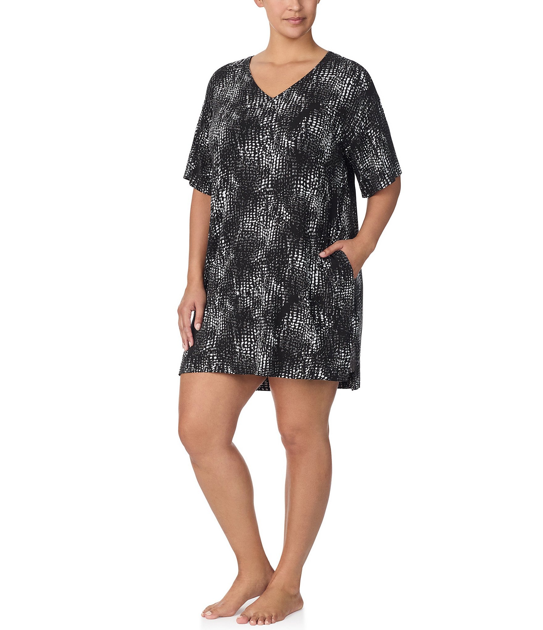 Donna Karan Plus Size Abstract Print Short Sleeve Scoop Neck Sleepshirt