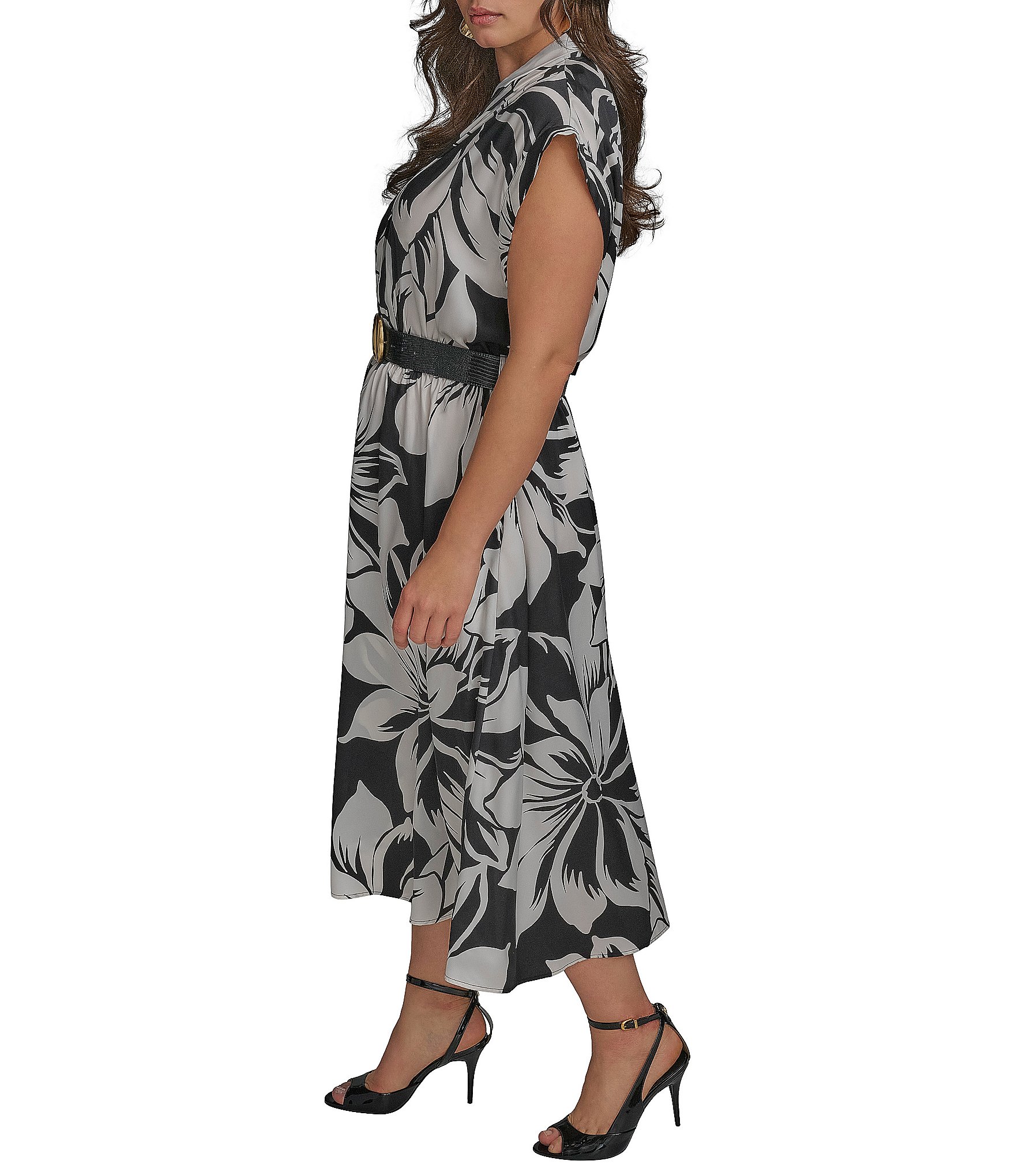 Donna Karan Plus Size Belted Midi Dress