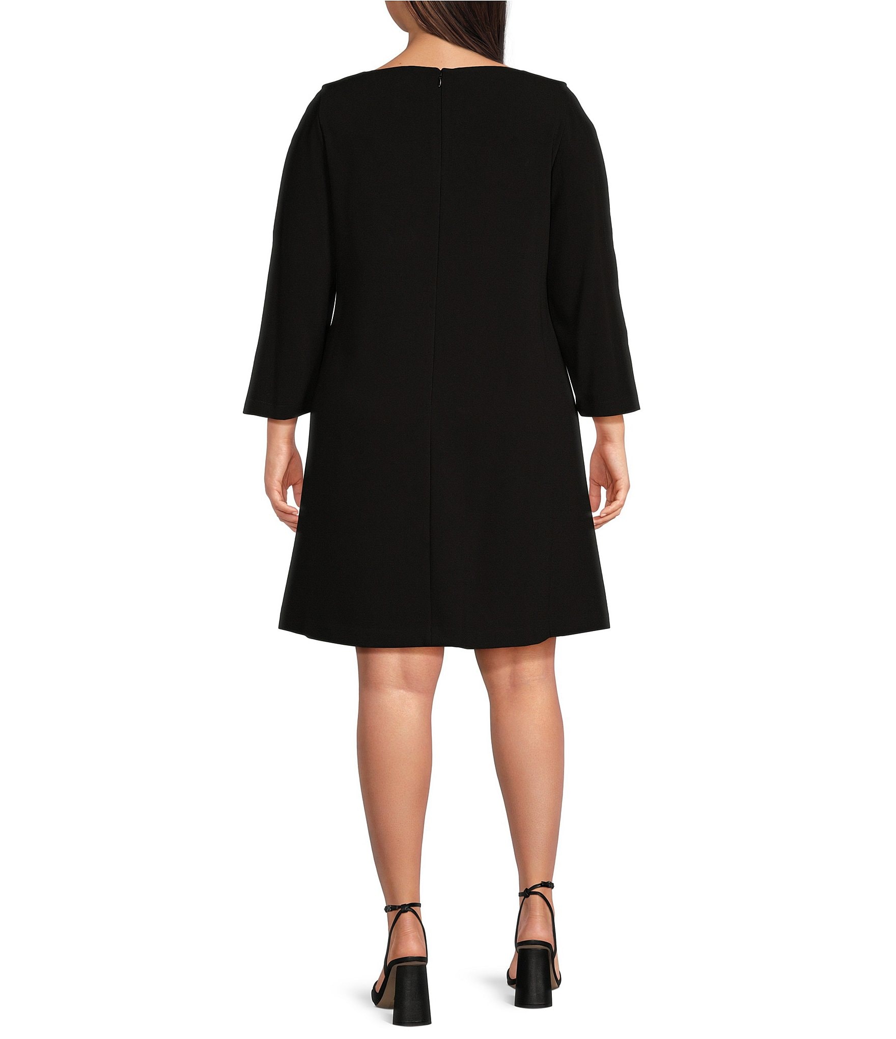 Donna Karan Plus Size Boat Neck Long Open Sleeve Cady Crepe Sheath Dress