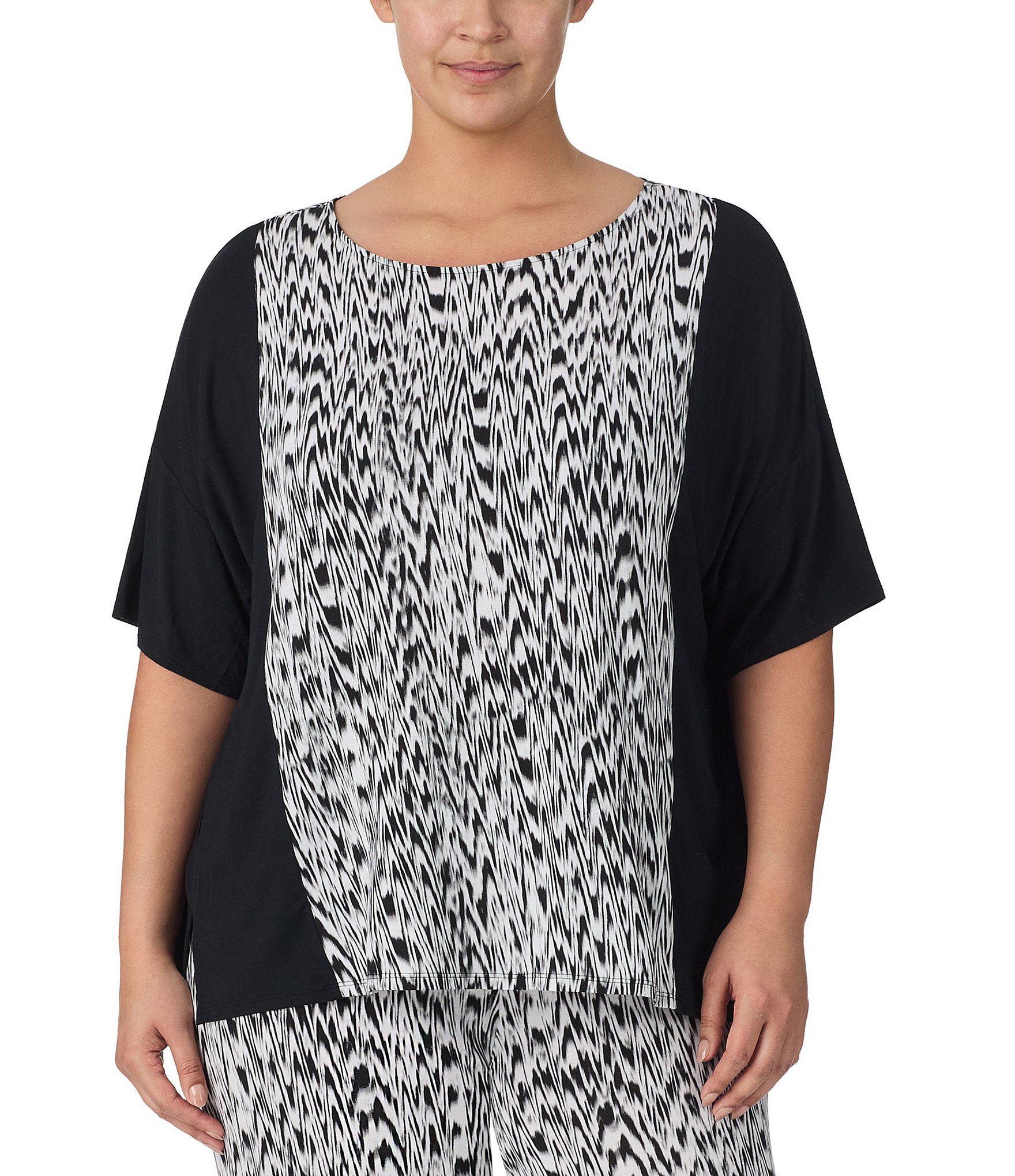 Donna Karan Plus Size Knit Textured Ikat Print Short Sleeve ...