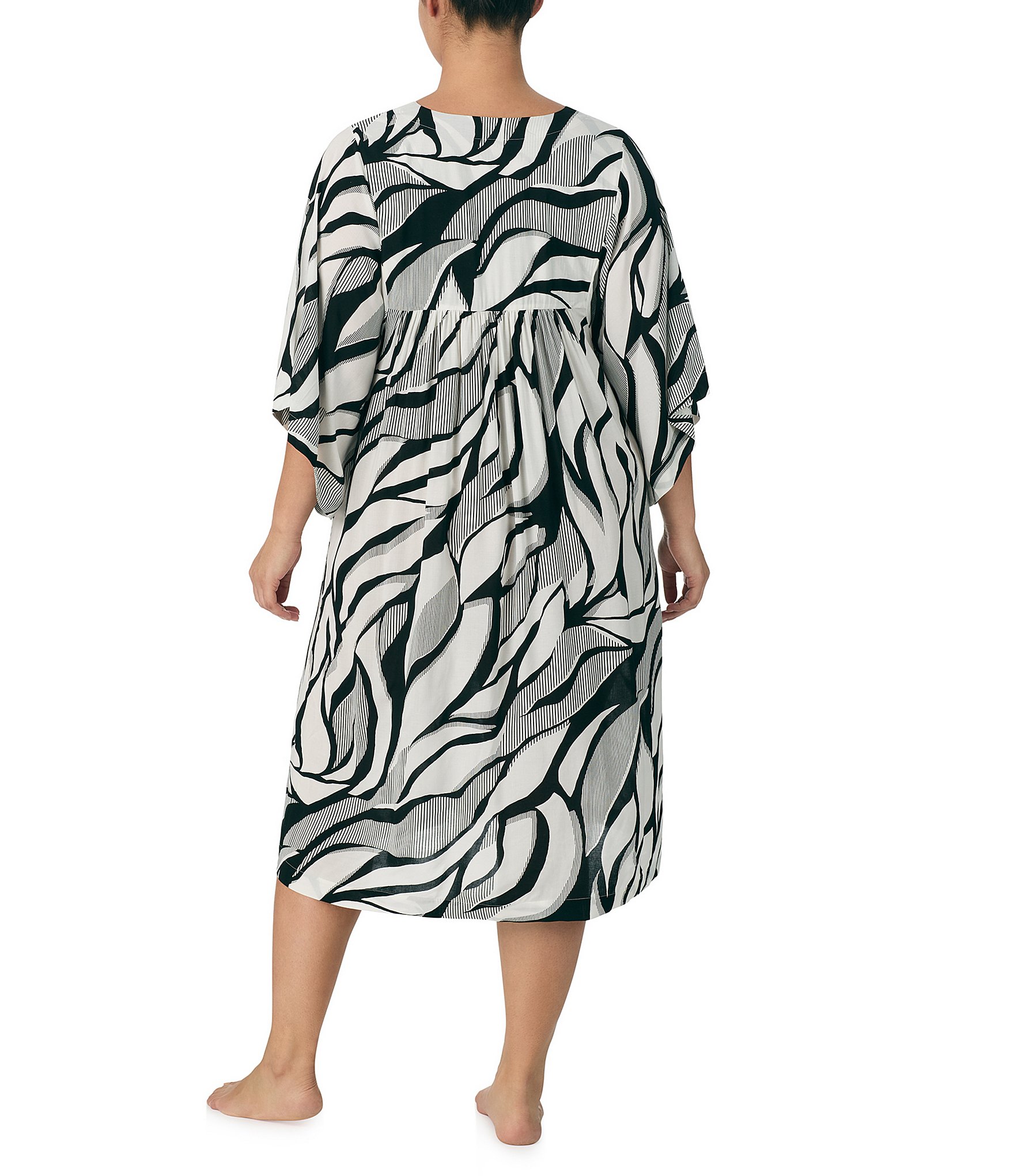 Donna Karan Plus Size Printed Half Sleeve V Neck Woven Sleepshirt