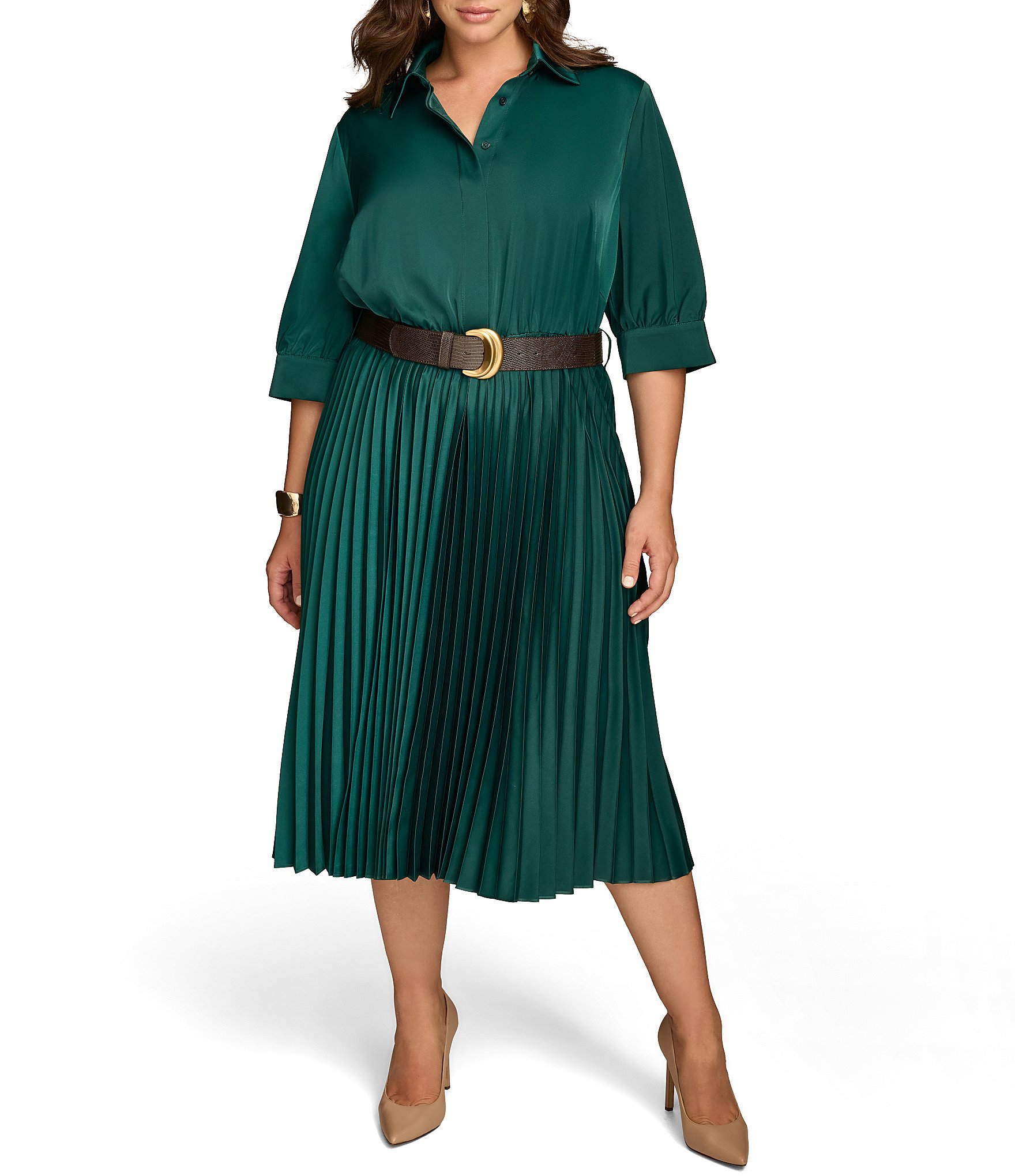 Plus size satin pleated skirt best sale