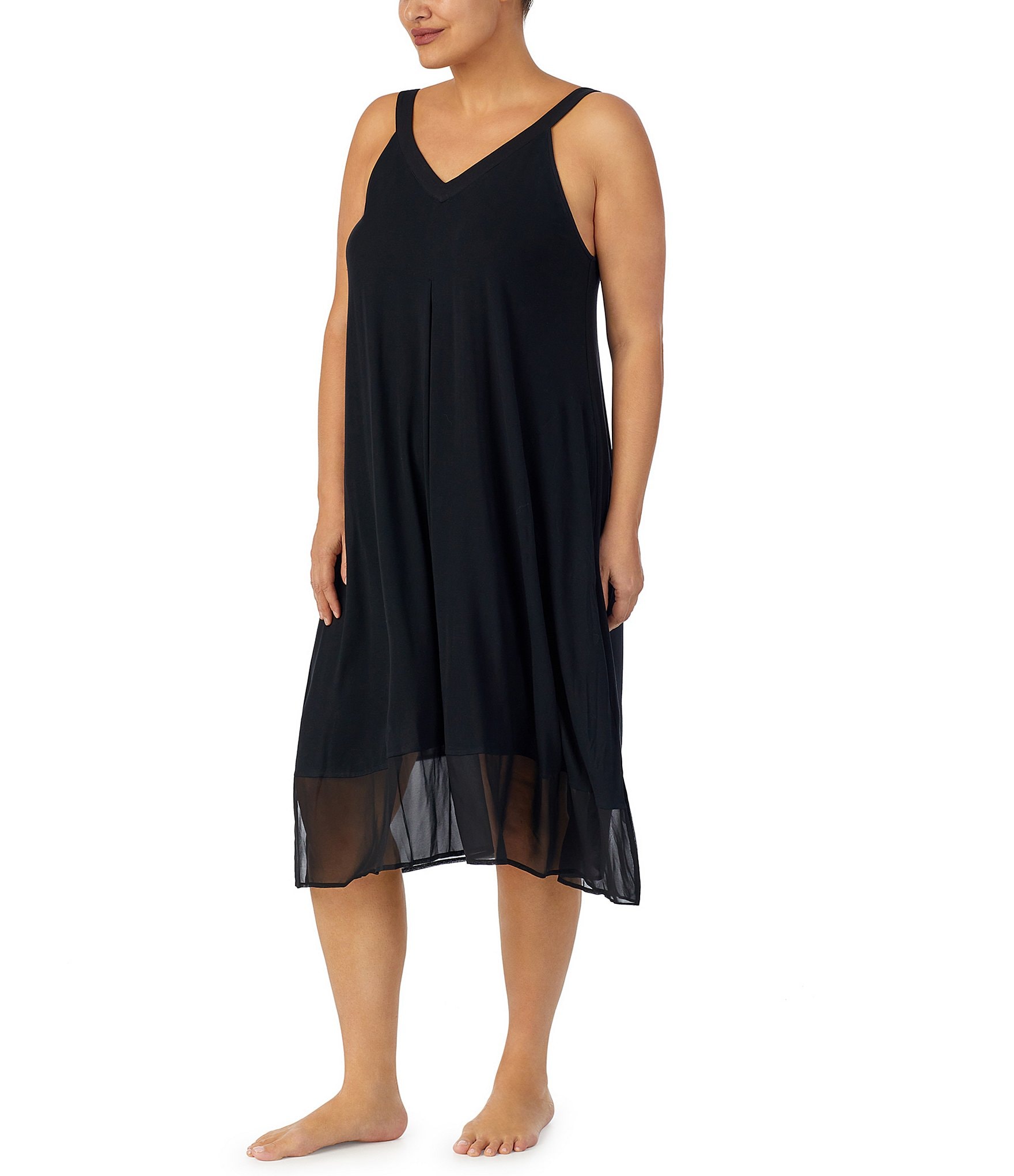 Donna Karan Plus Size Sleeveless V-Neck Long Knit Nightgown