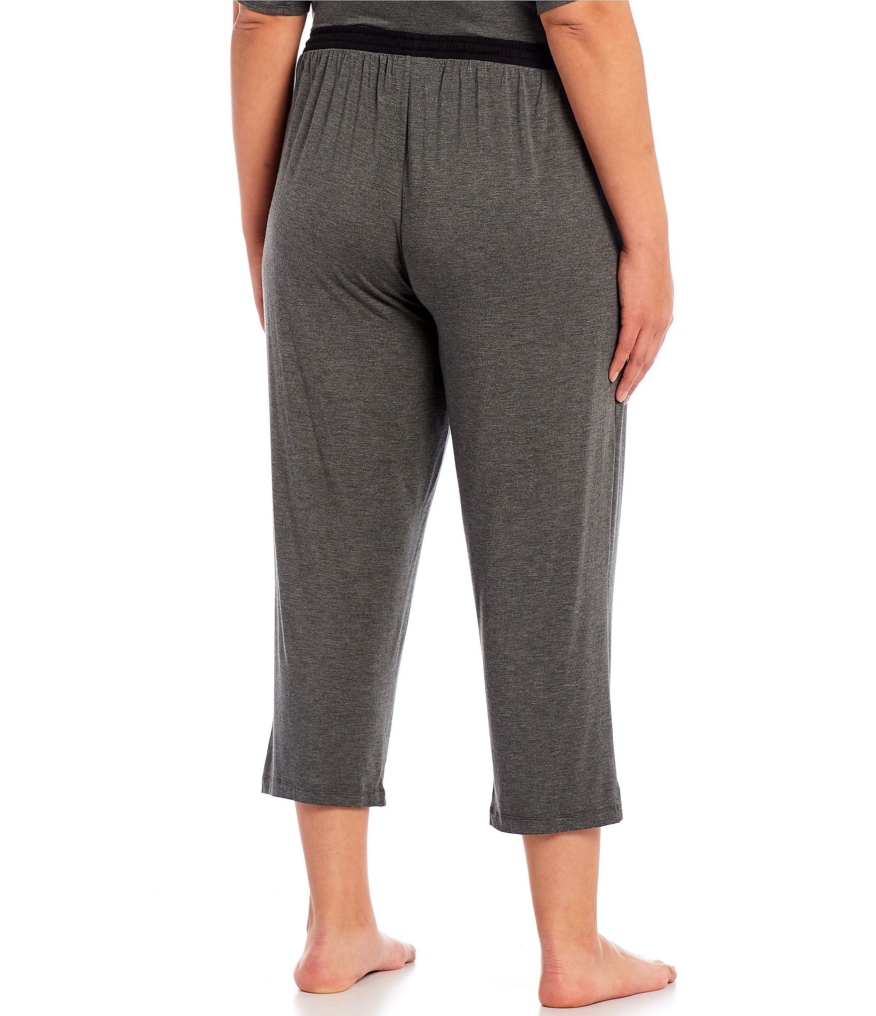 Donna Karan Plus Size Solid Basic Jersey Knit Drawstring Coordinating Cropped Sleep Pants