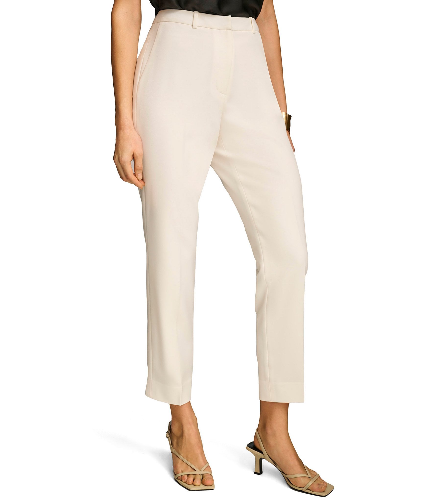 Donna Karan Ponte Pleated Slim Leg Faux Pocket Pants