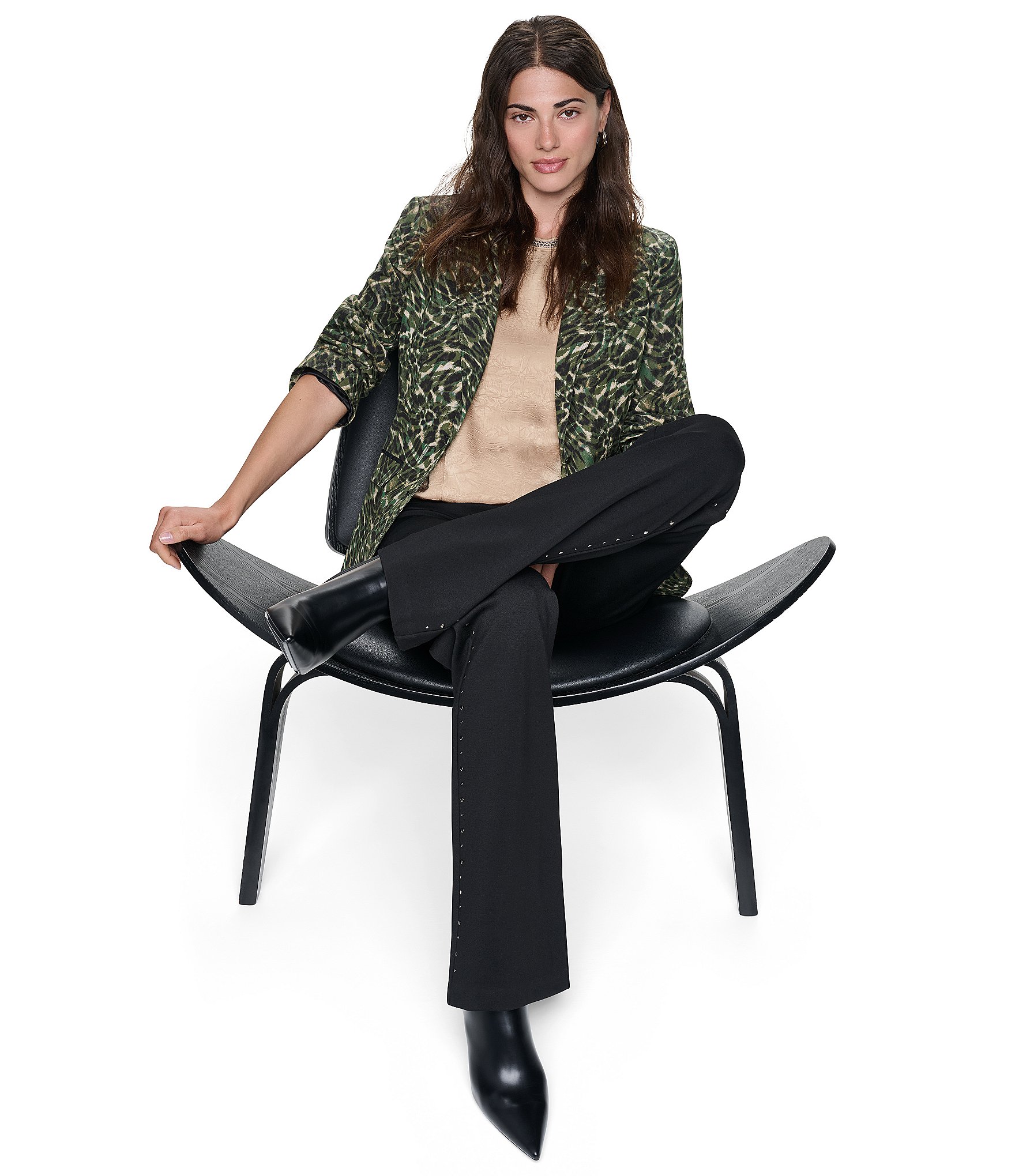 Donna Karan Ponte Flare Leg Studded Pull On Pants