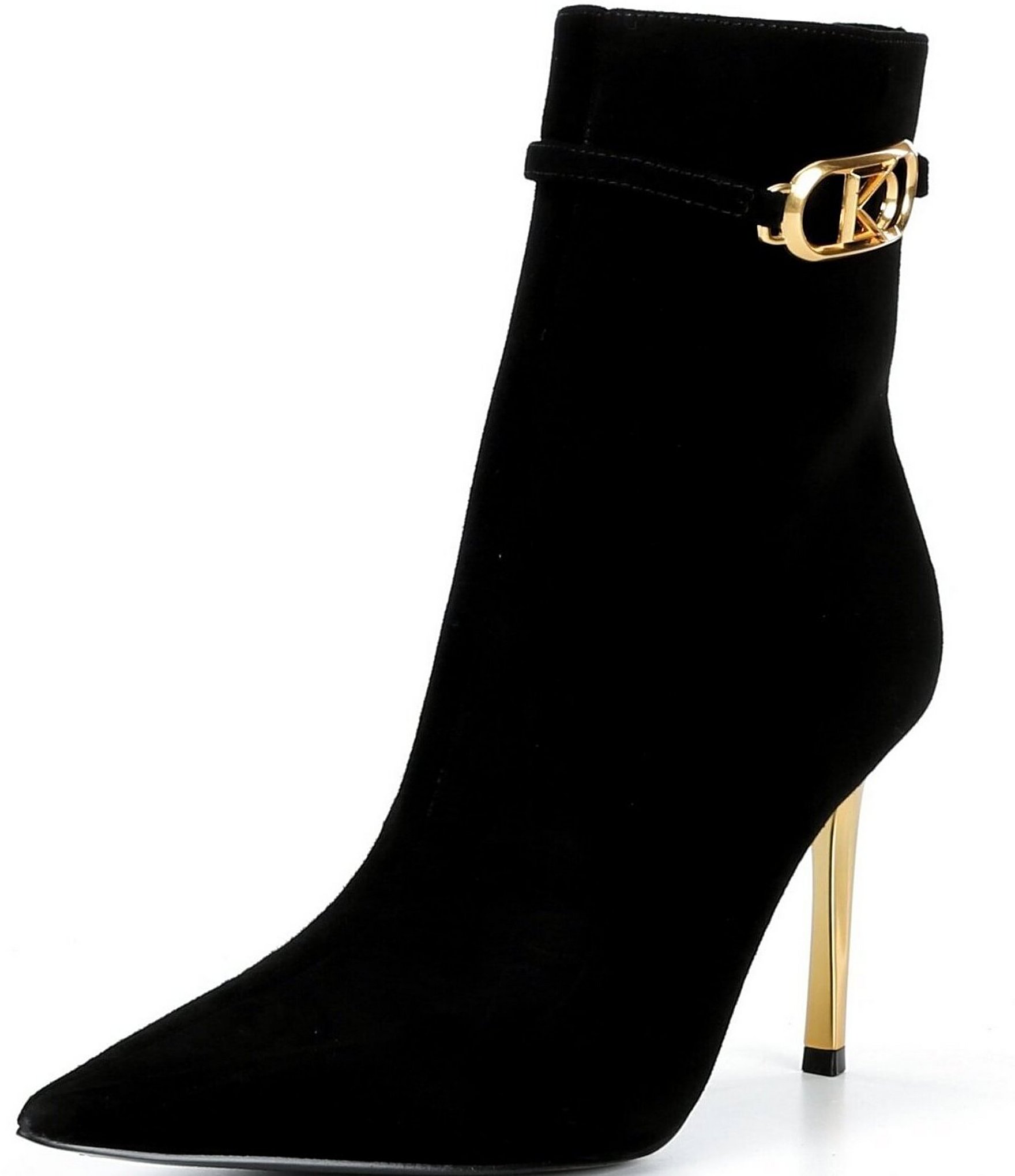 Donna Karan Poppy Suede Ornament Metallic Stiletto Heel Booties