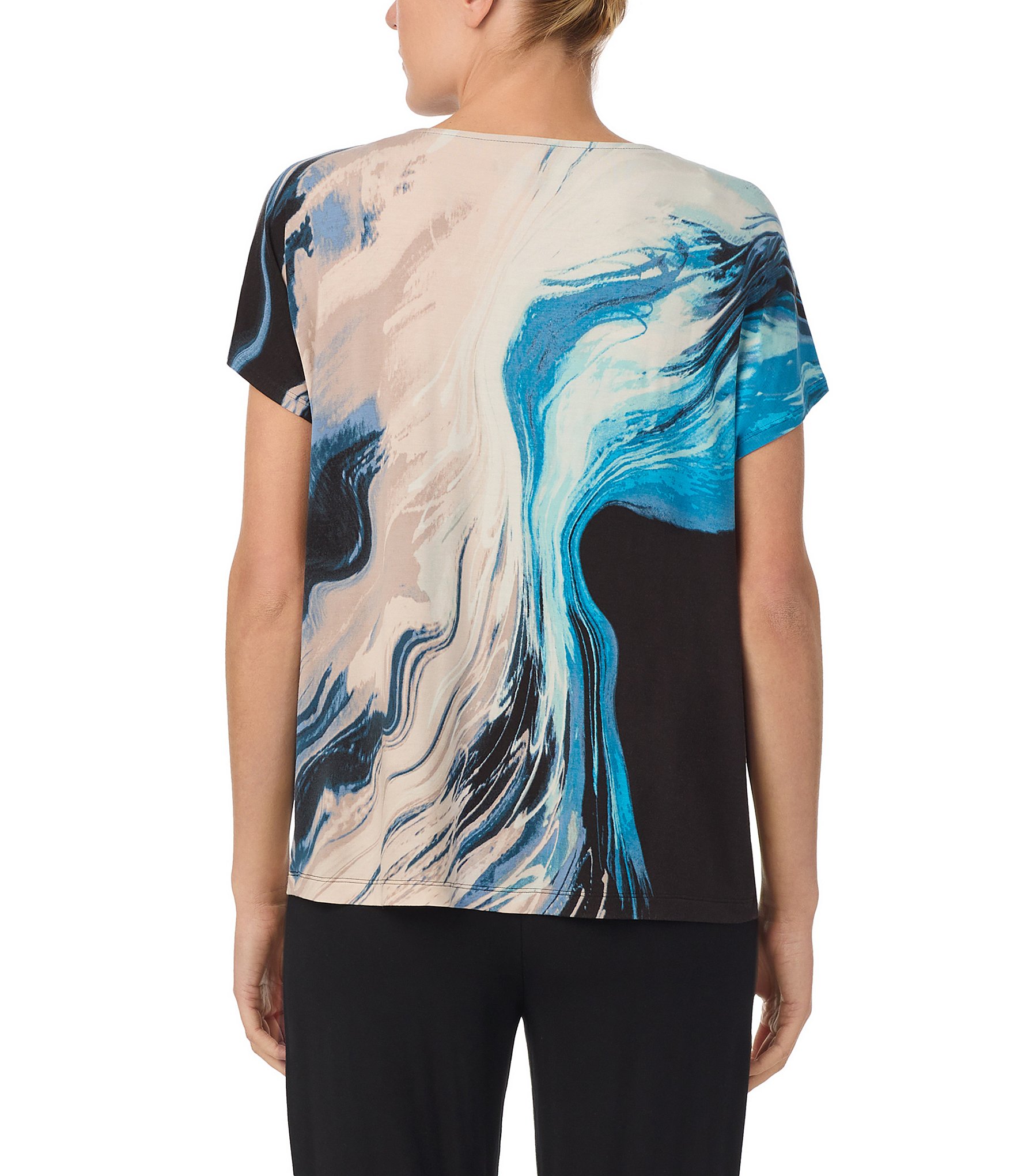 Donna Karan Printed Short Sleeve Boat Neck Sleep Top