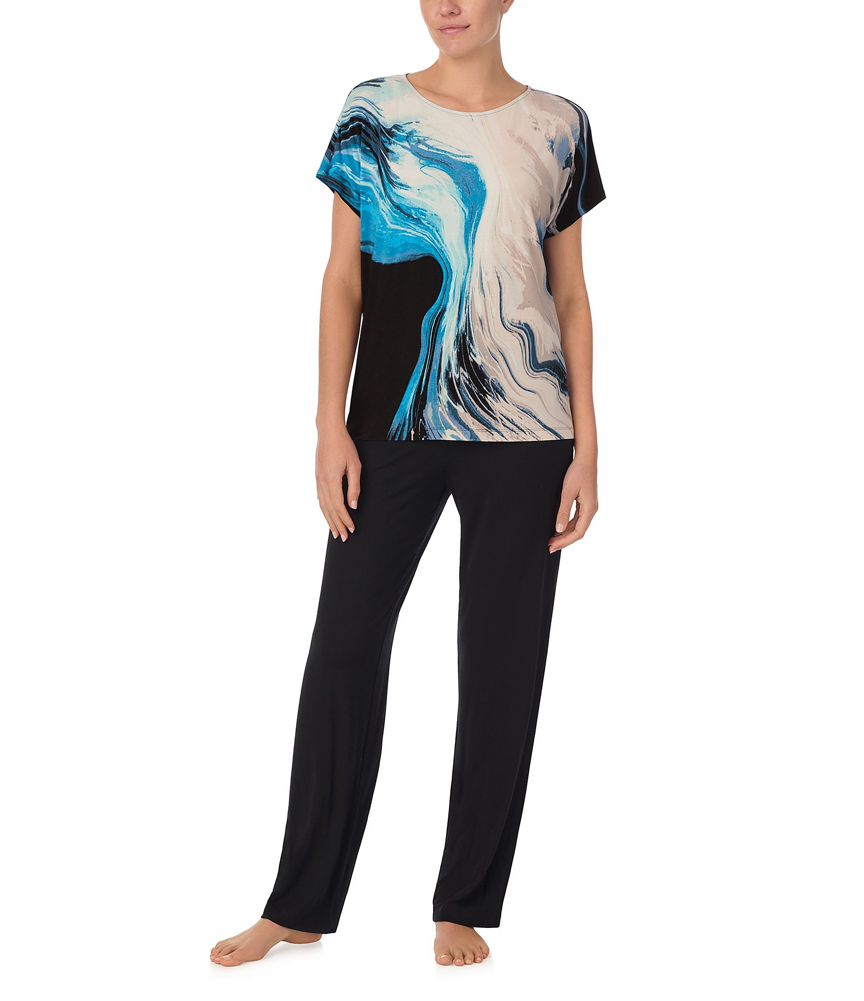 Donna Karan Printed Short Sleeve Boat Neck Sleep Top