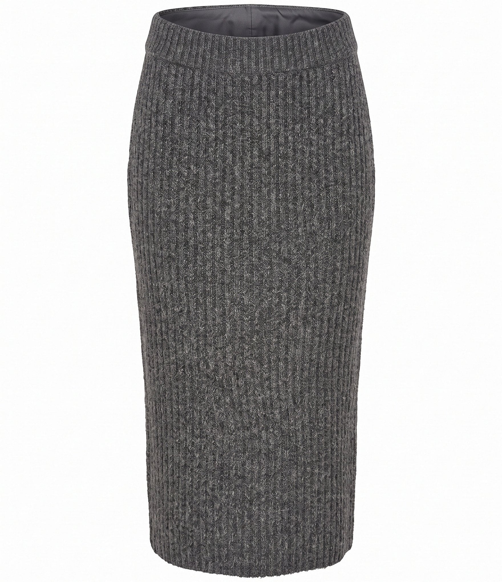 Donna Karan Ribbed Knit Wool Blend Midi Length Pull-On Skirt