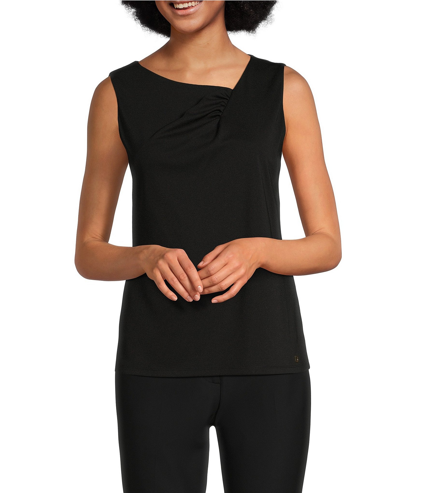 Donna Karan Ruched Asymmetrical Neckline Sleeveless Top Dillards 7638