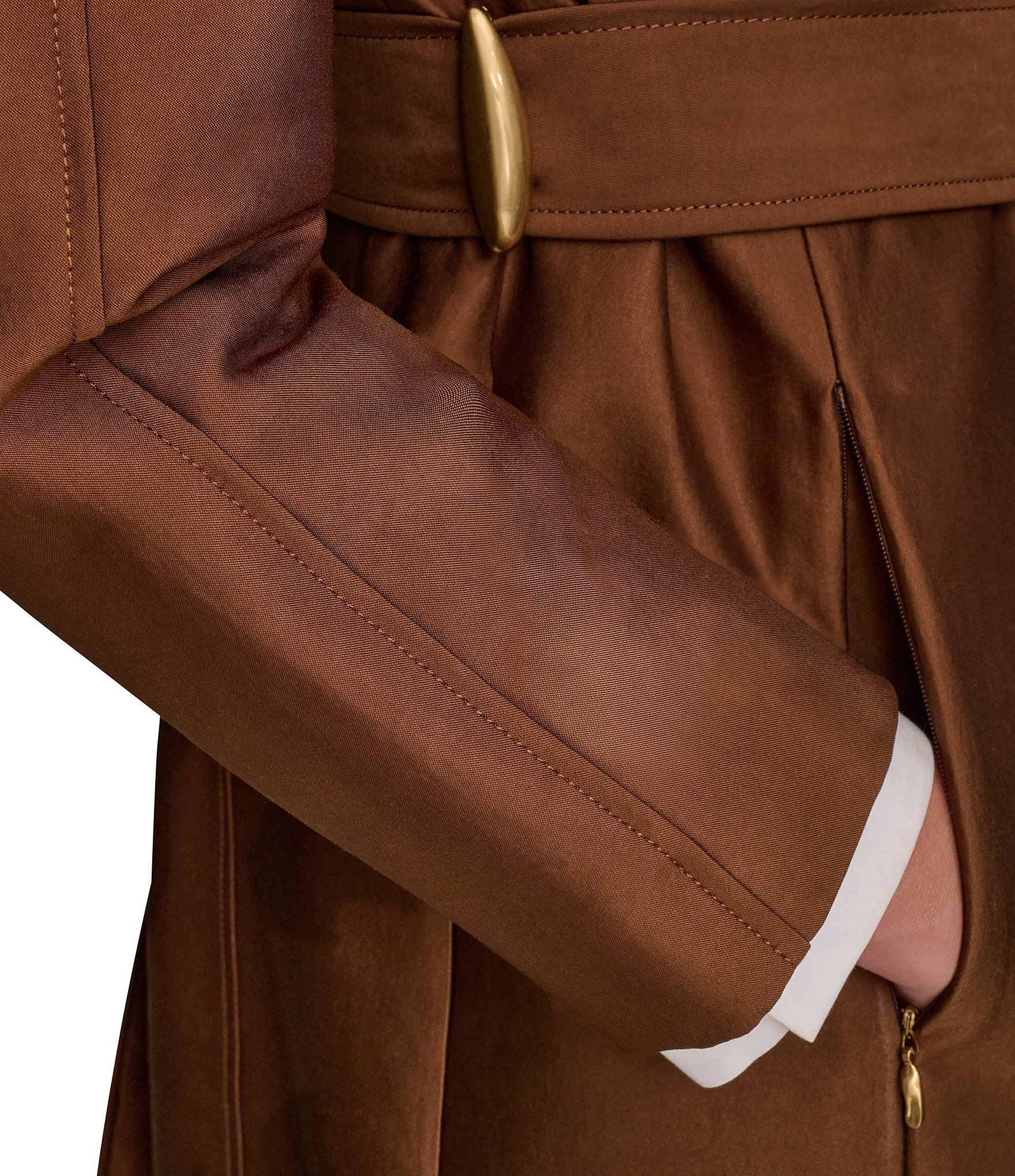 Donna Karan Satin Double Collar Belted Trench Coat