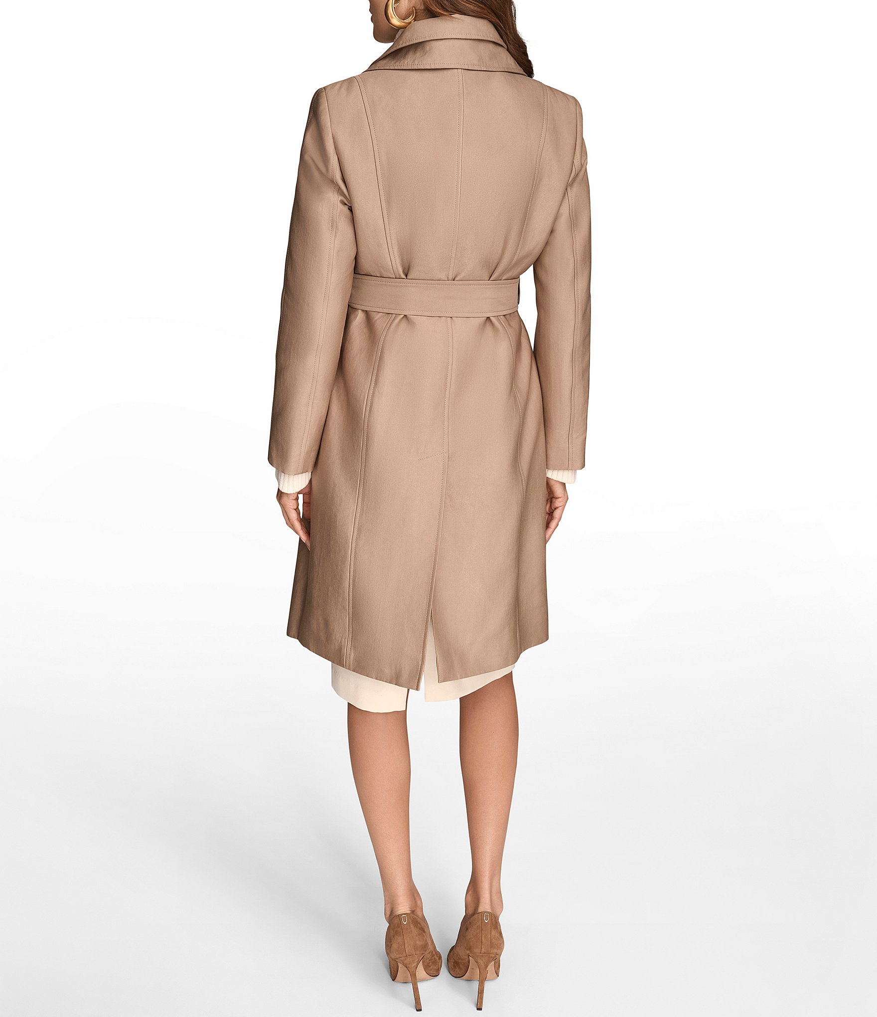Donna Karan Satin Double Collar Belted Trench Coat