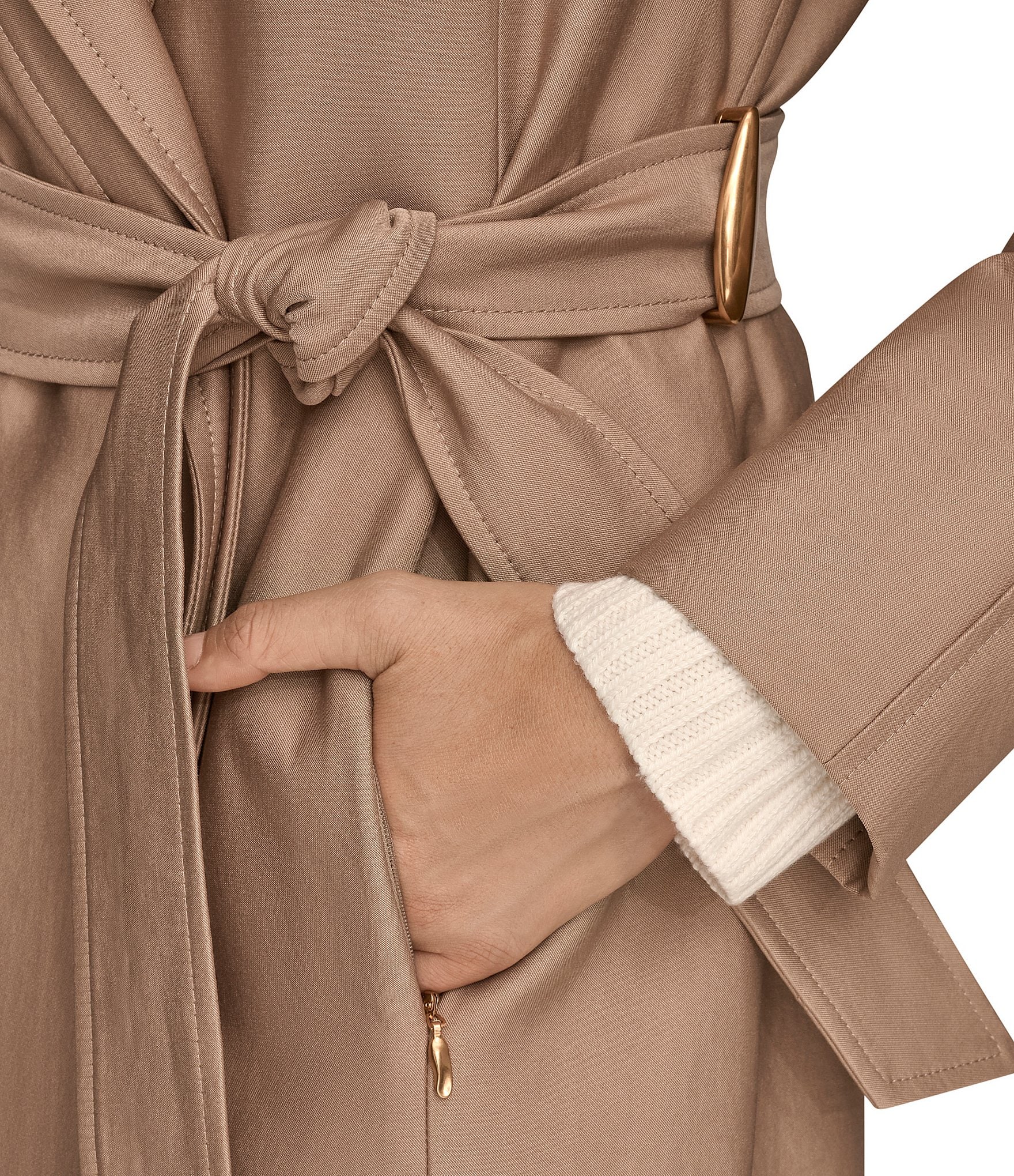 Donna Karan Satin Double Collar Belted Trench Coat