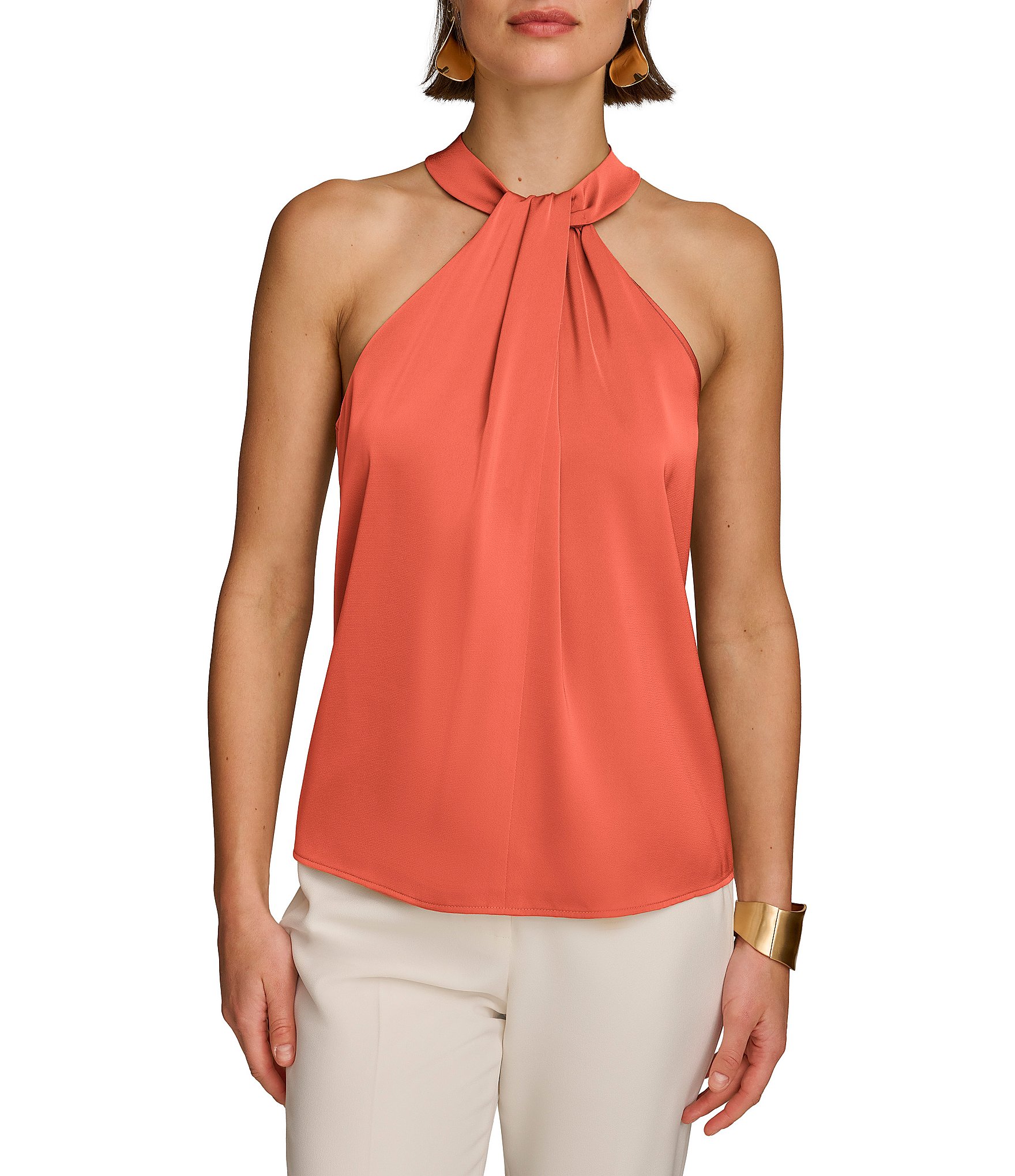 Donna Karan Satin Sleeveless Halter Neck Top | Dillard's