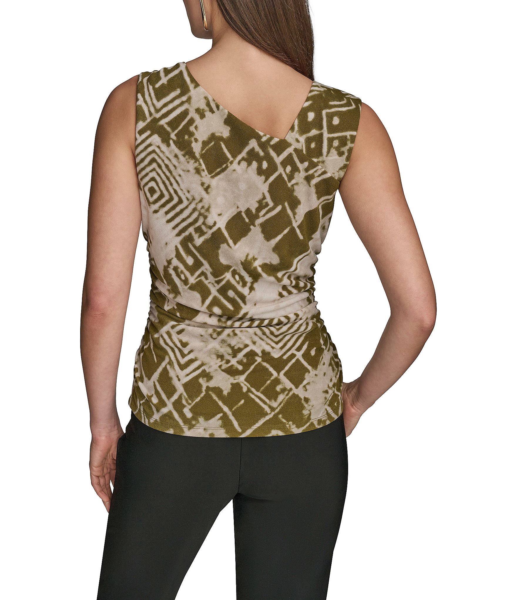Donna Karan Scoop Neck Asymmetric Shoulder Ring Sleeveless Top