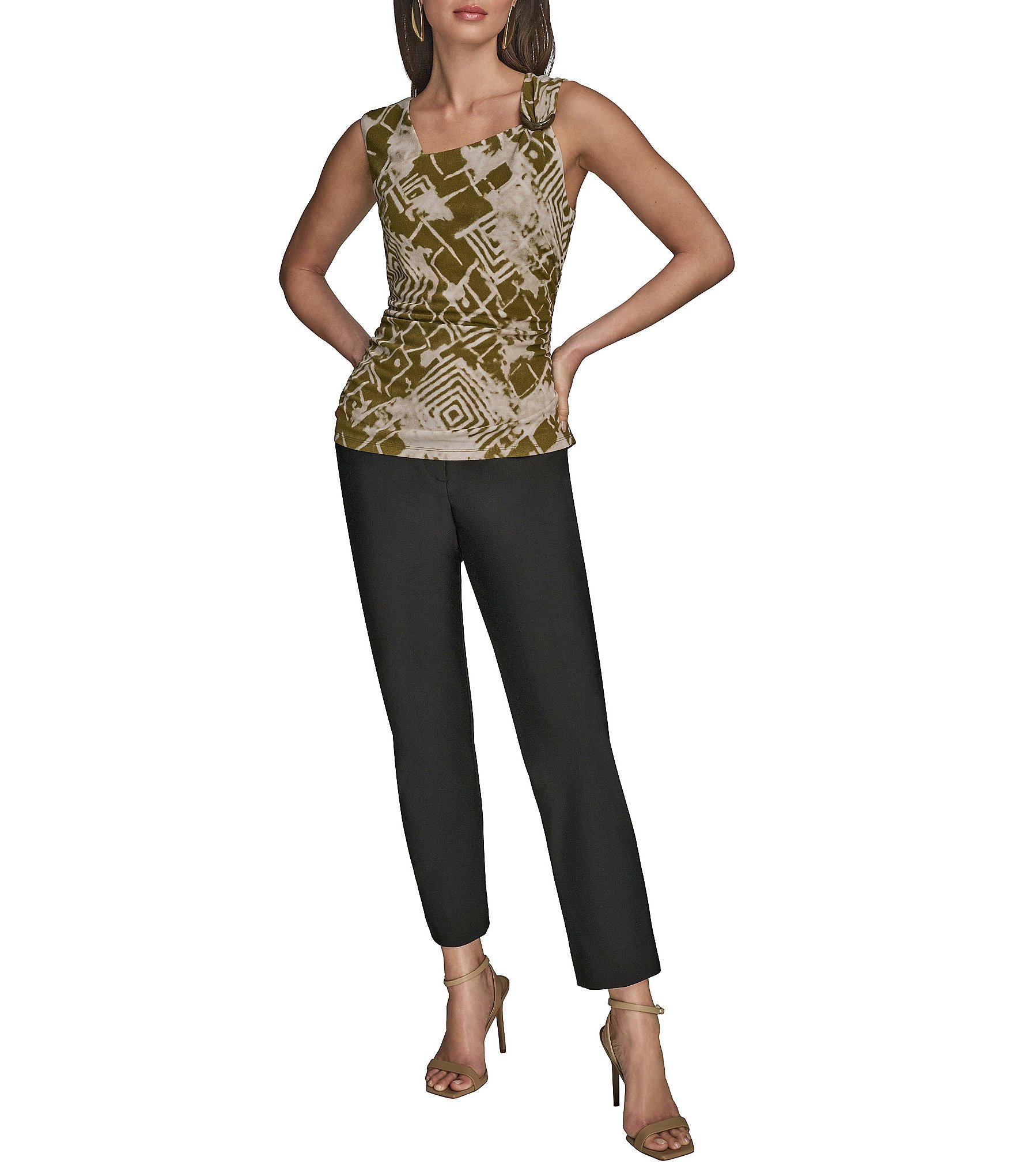 Donna Karan Scoop Neck Asymmetric Shoulder Ring Sleeveless Top