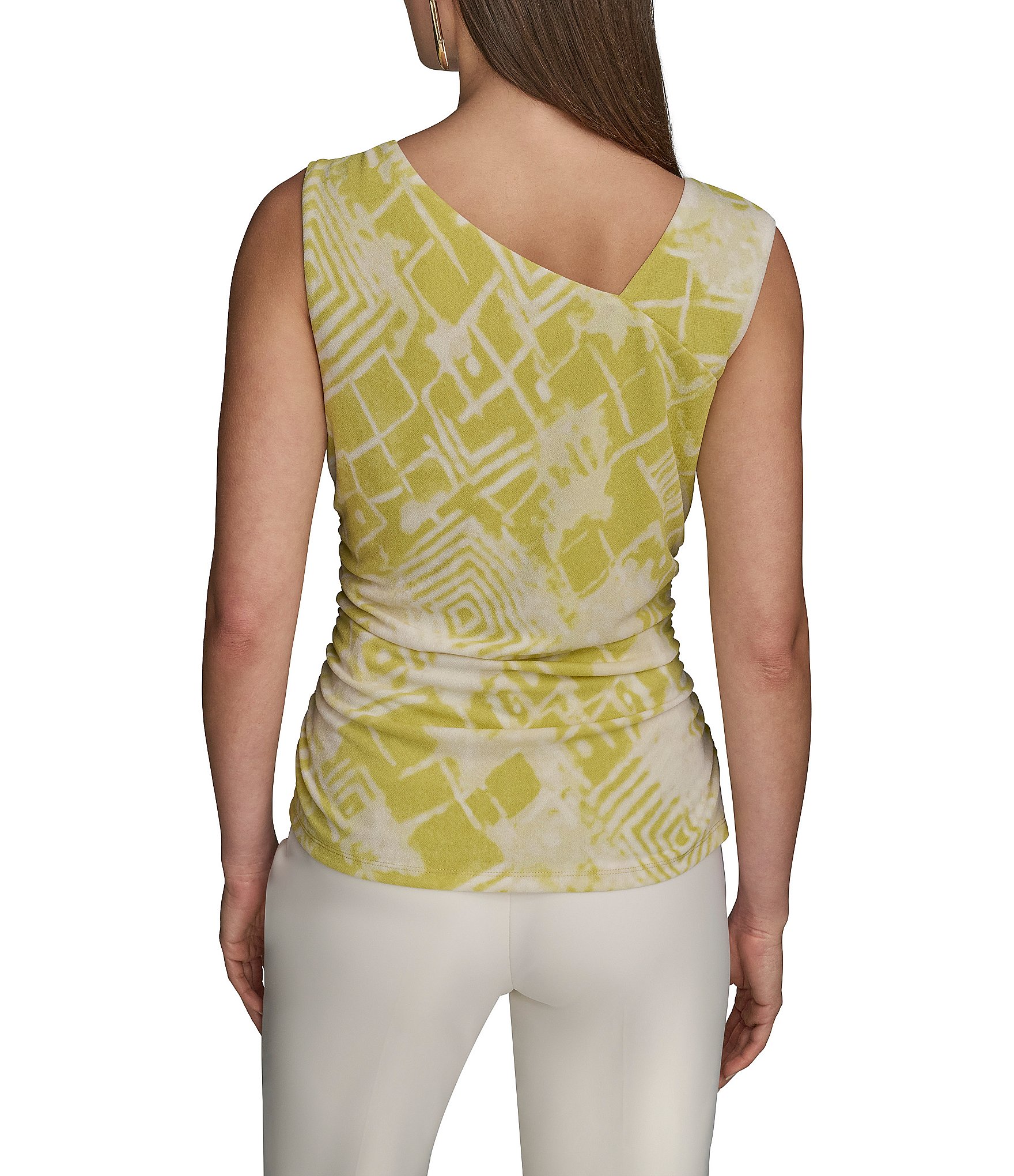 Donna Karan Scoop Neck Asymmetric Shoulder Ring Sleeveless Top