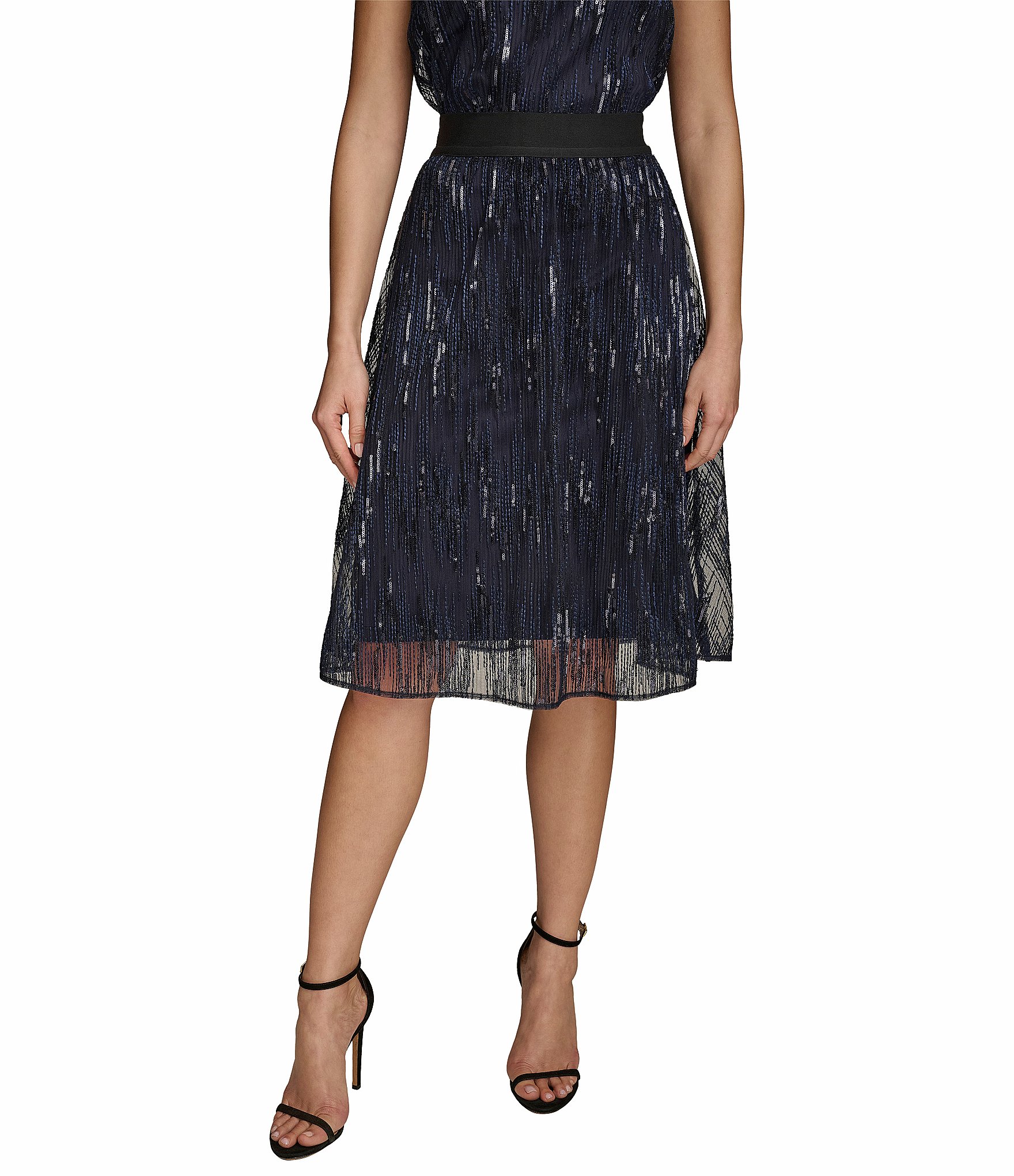 Donna Karan Sequin Mesh A-Line Skirt