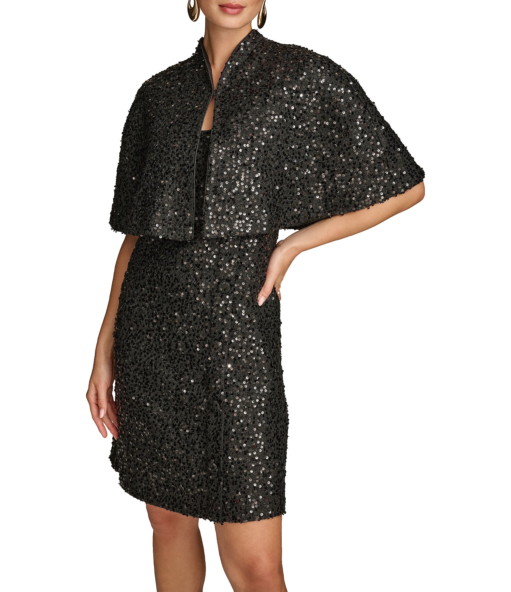 Donna Karan Sequin Tweed Scoop Neck Jacket Dress | Dillard's