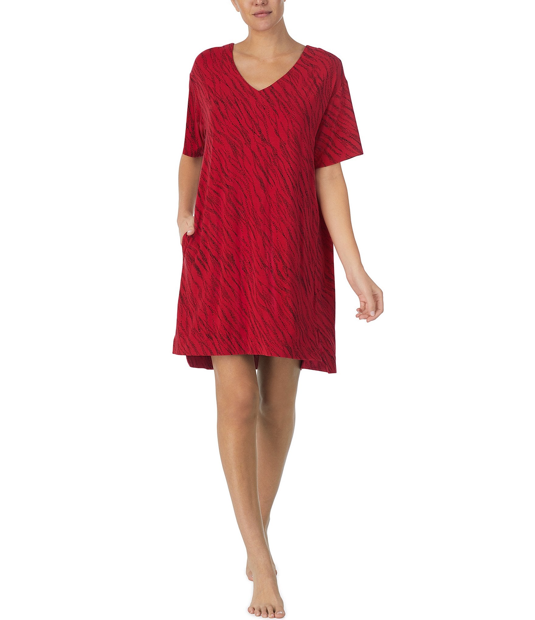 Donna Karan Short Sleeve V-Neck Dotted Jersey Knit Sleepshirt | Dillard's