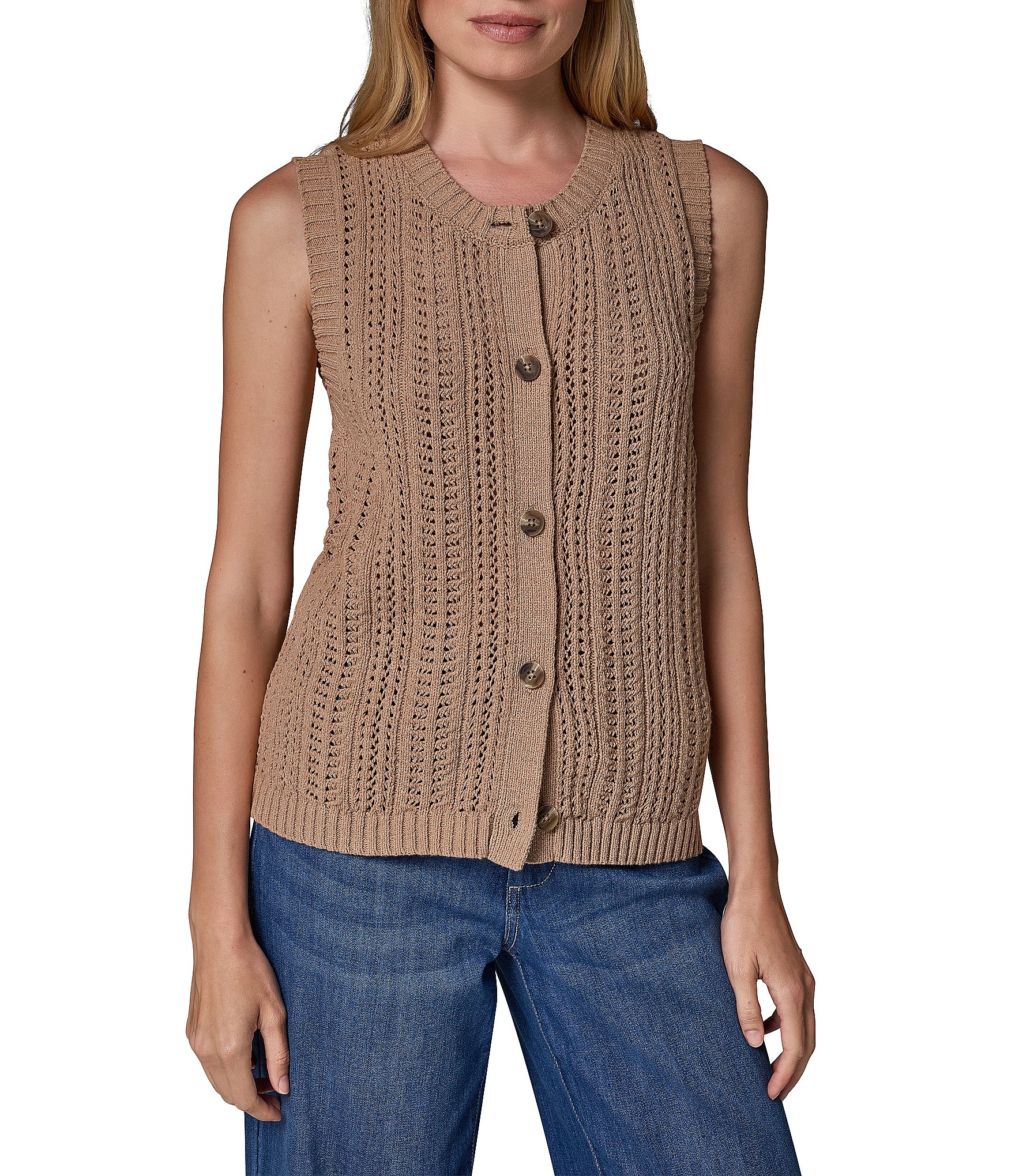 Donna Karan Sleeveless Button Front Cardigan