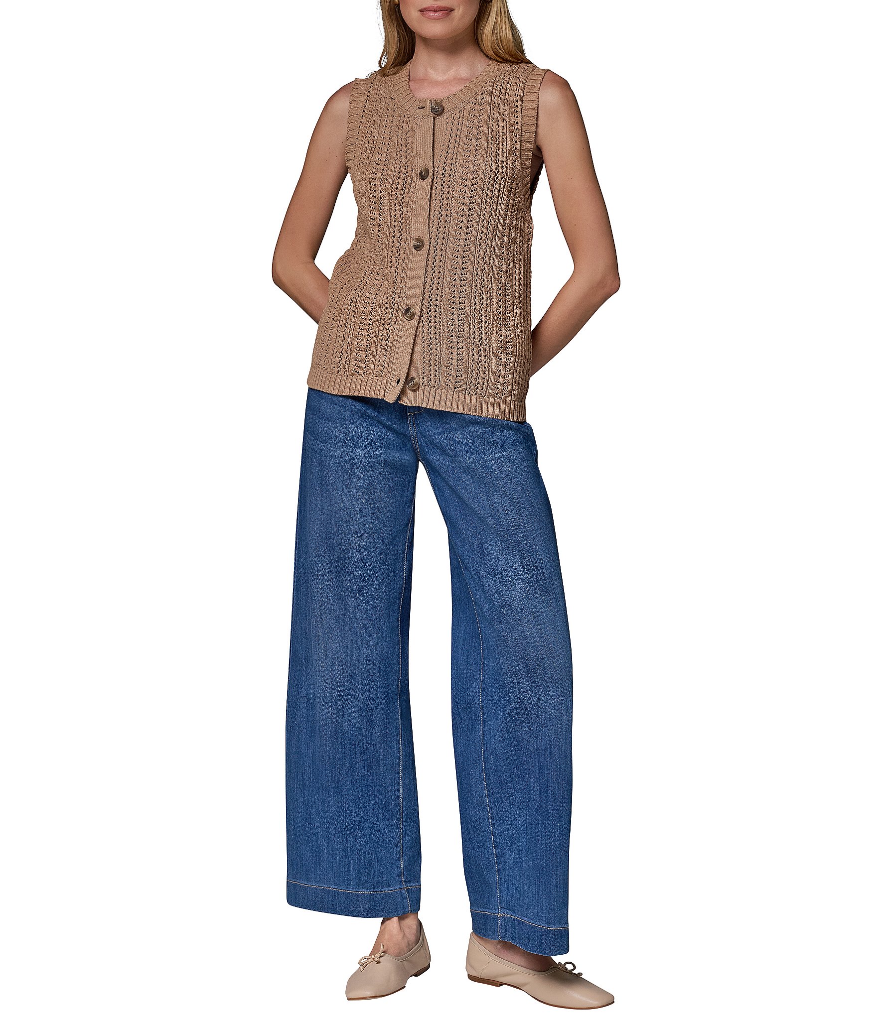 Donna Karan Sleeveless Button Front Cardigan