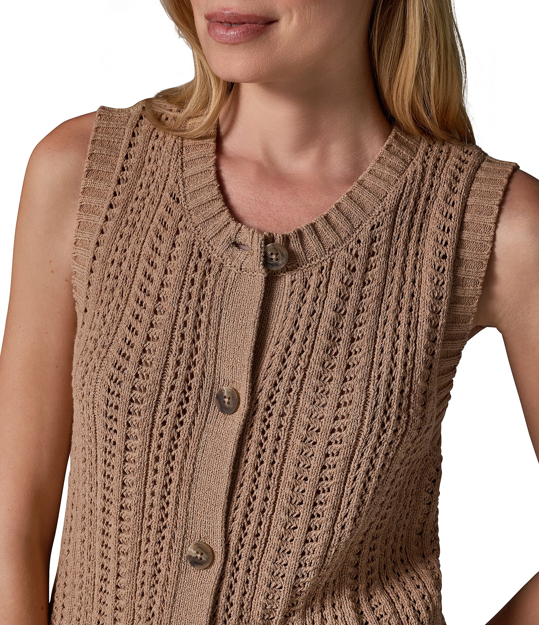 Donna Karan Sleeveless Button Front Cardigan