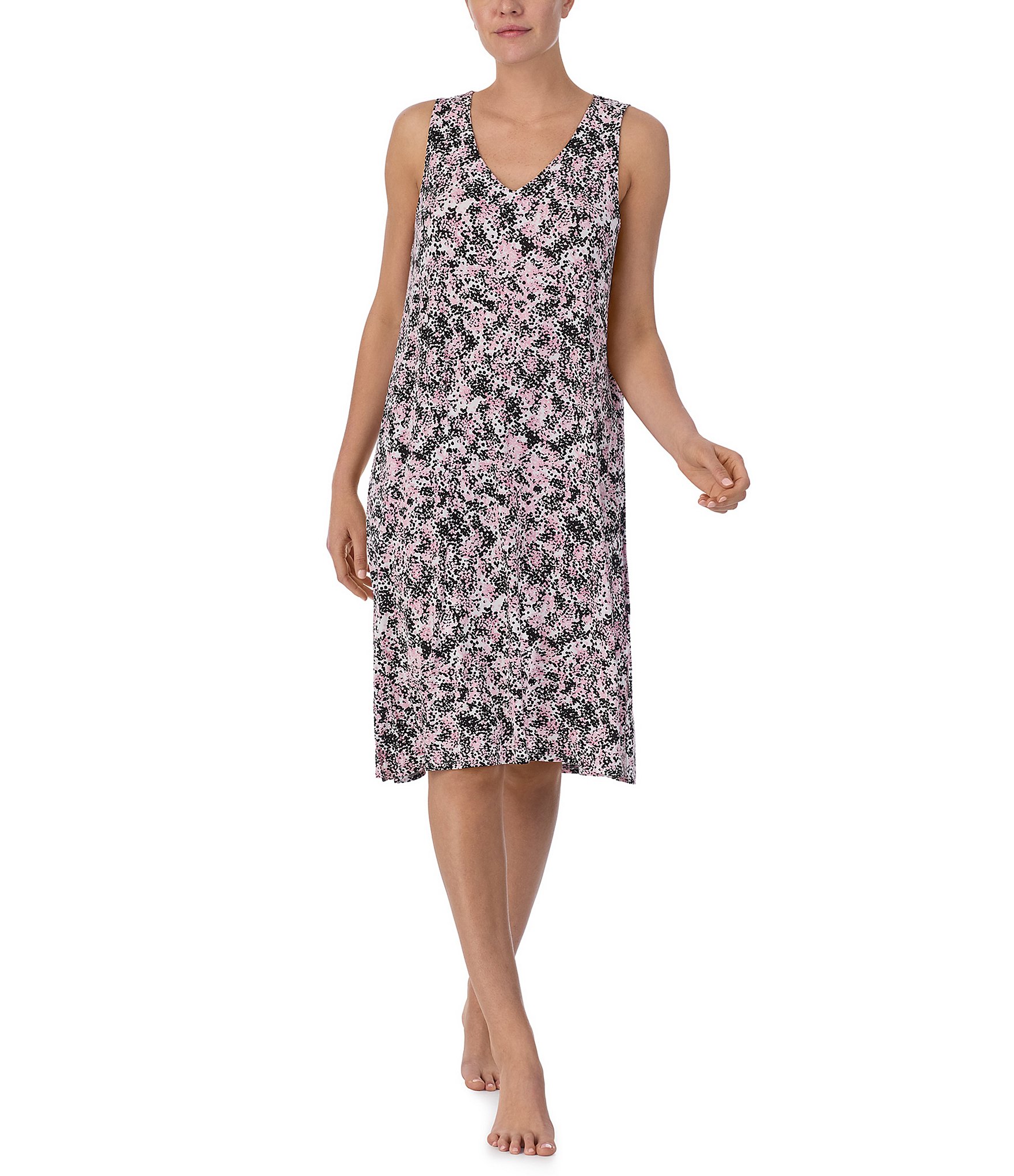 Donna Karan Sleeveless V-Neck Jersey Knit Printed Short Gown | Dillard's