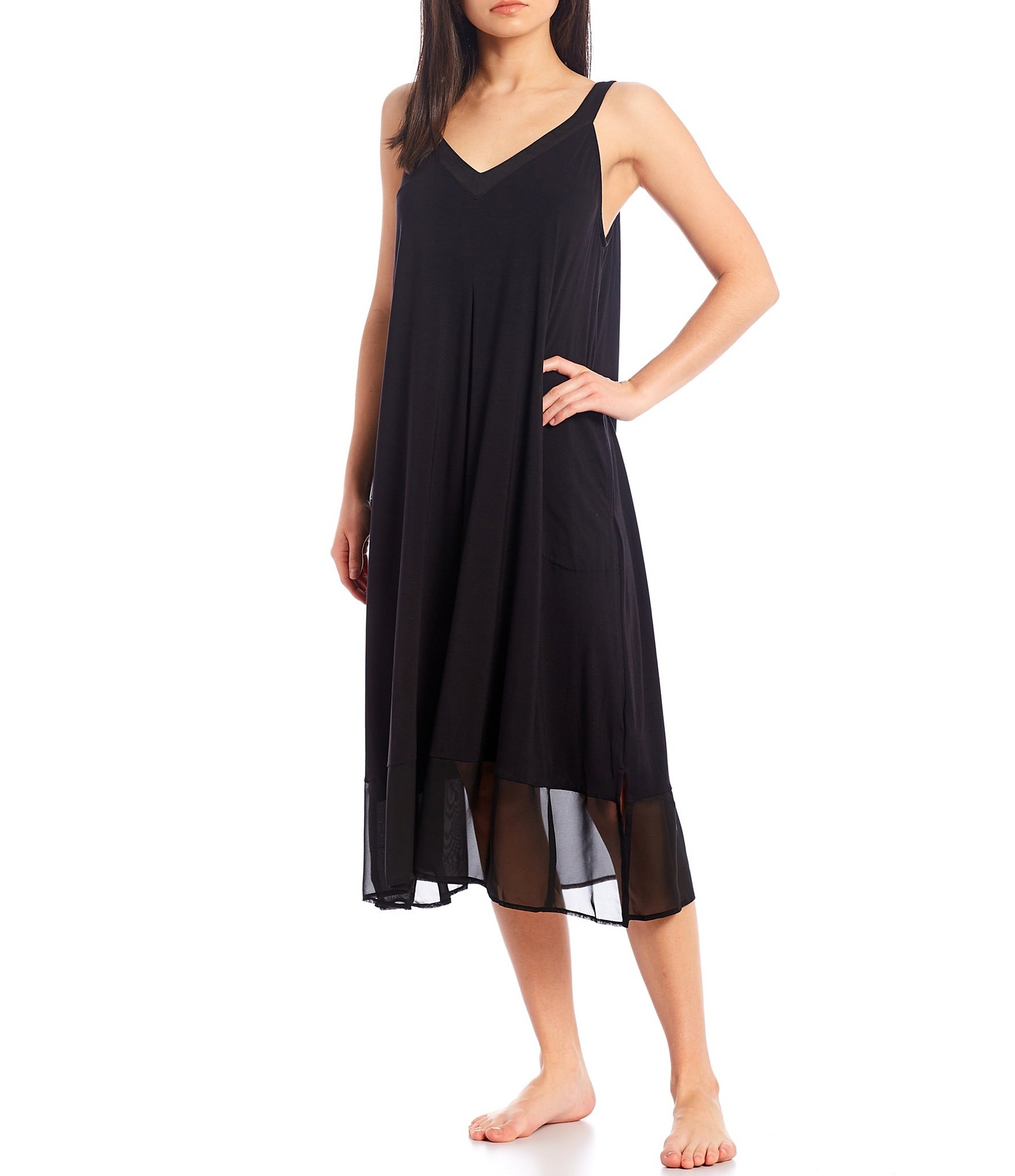 Donna Karan Solid Jersey Knit Sleeveless V-Neck Nightgown | Dillard's