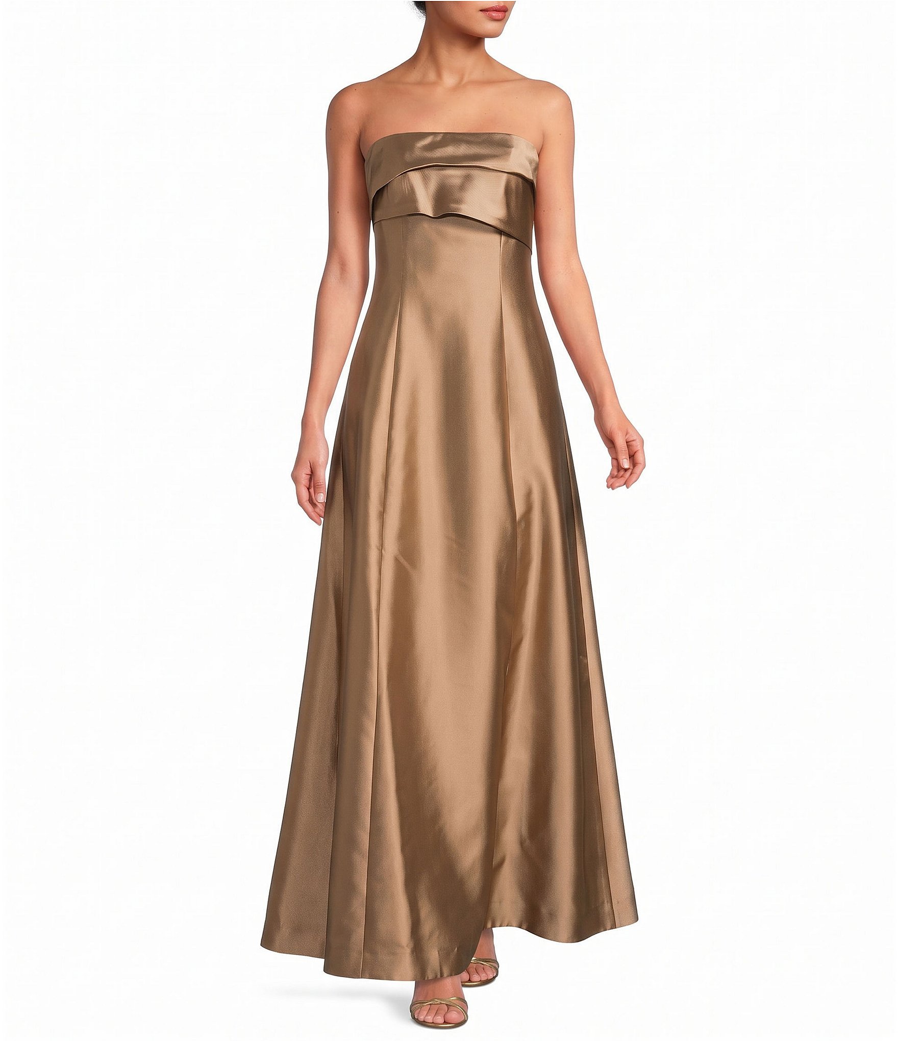 Donna Karan Strapless Mikado Pleated A Line Gown