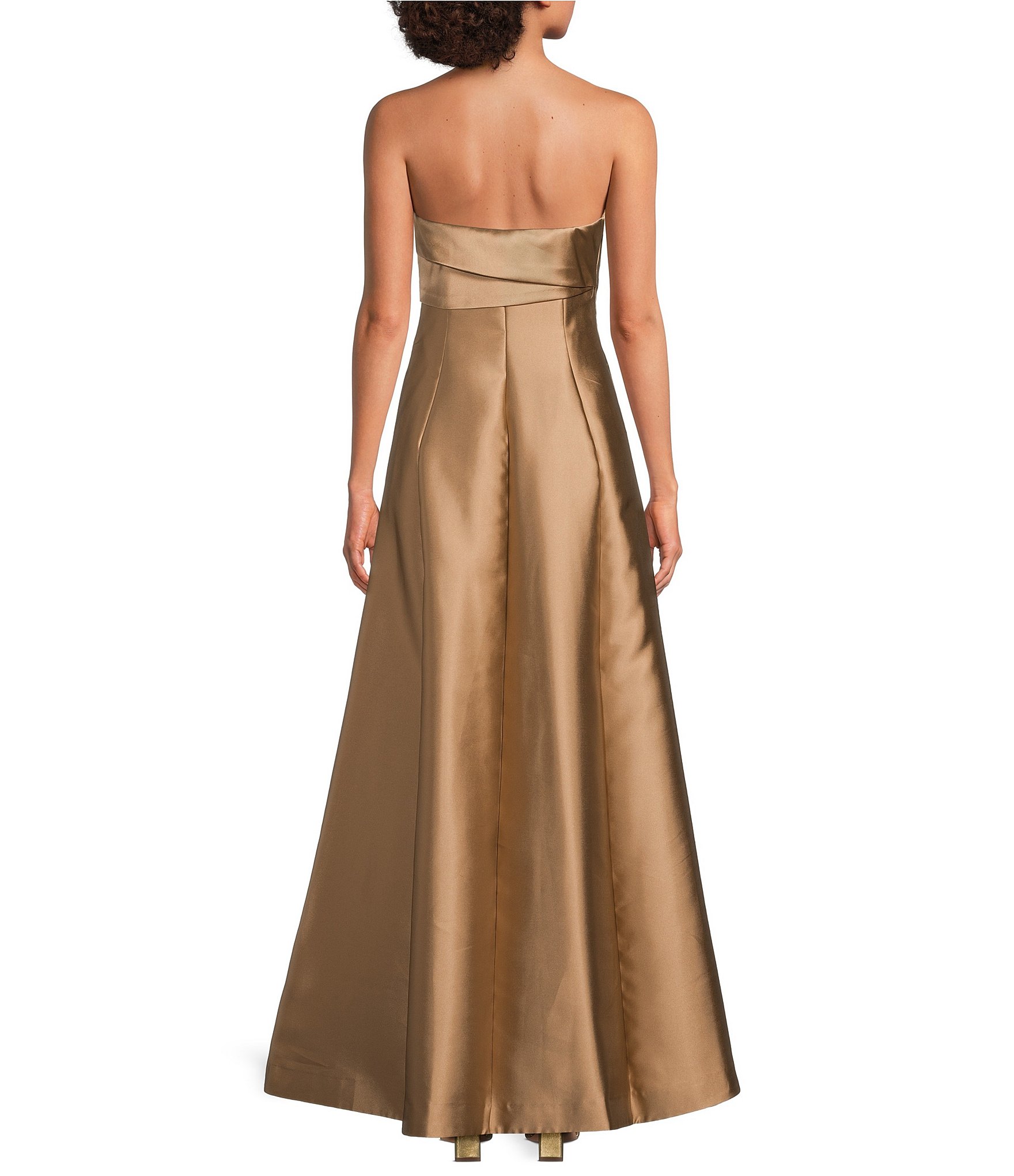 Donna Karan Strapless Mikado Pleated A Line Gown