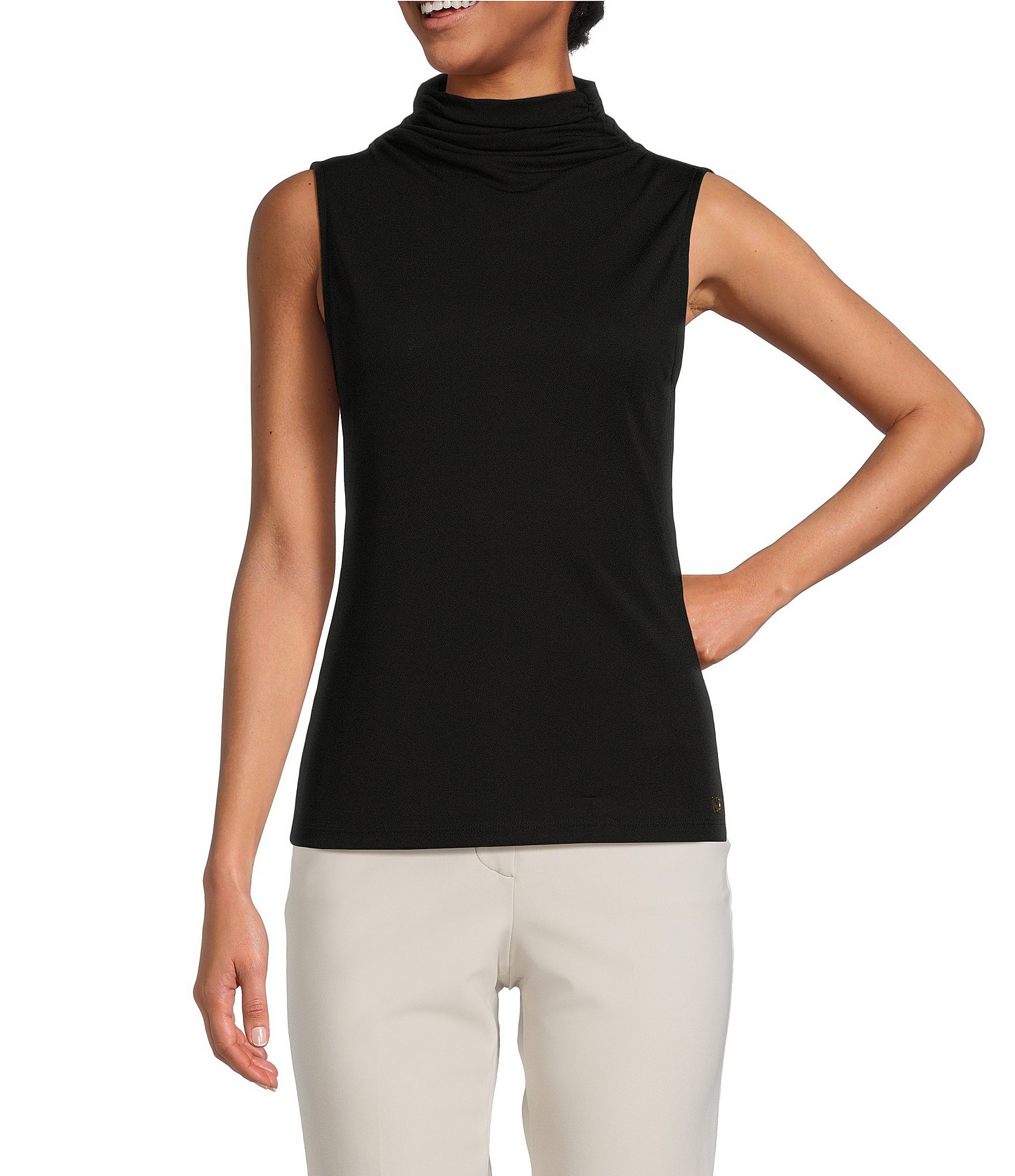 Donna Karan Stretch Draped Mock Neckline Sleeveless Top