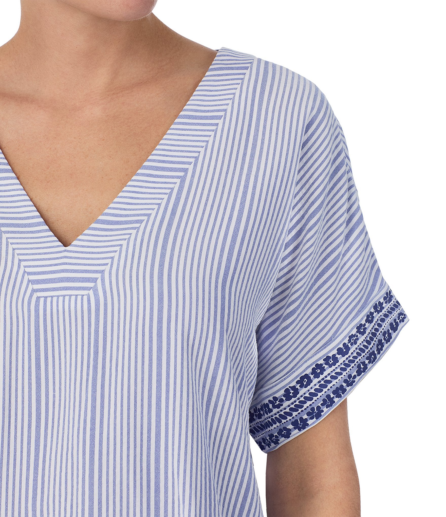 Donna Karan Striped Short Sleeve V-Neck Seersucker Coordinating Sleep Top