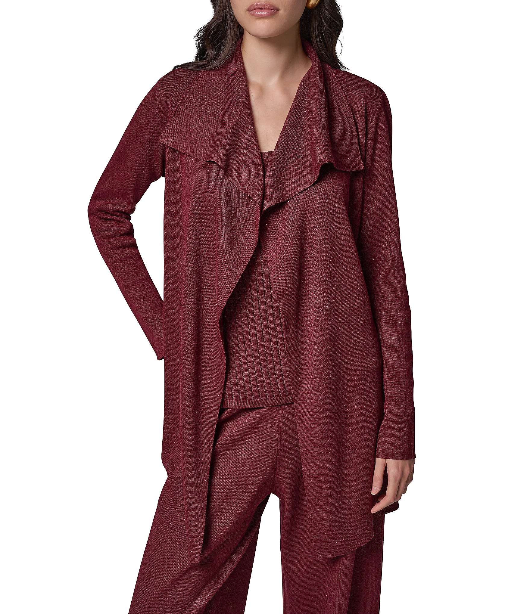 Donna Karan Sweater Banded Collar Long Sleeve Front Wrap Open Front Cardigan