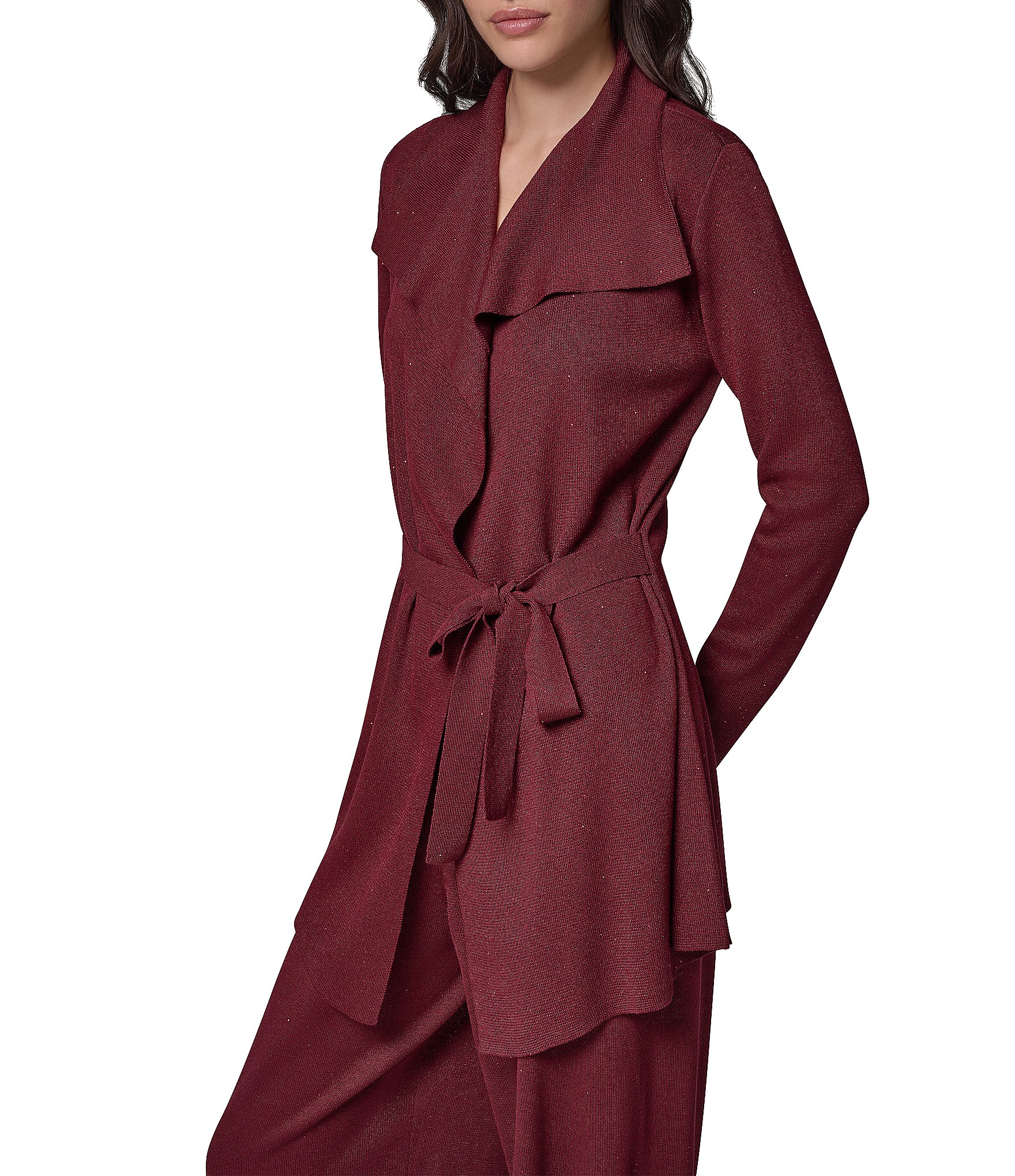 Donna Karan Sweater Banded Collar Long Sleeve Front Wrap Open Front Cardigan