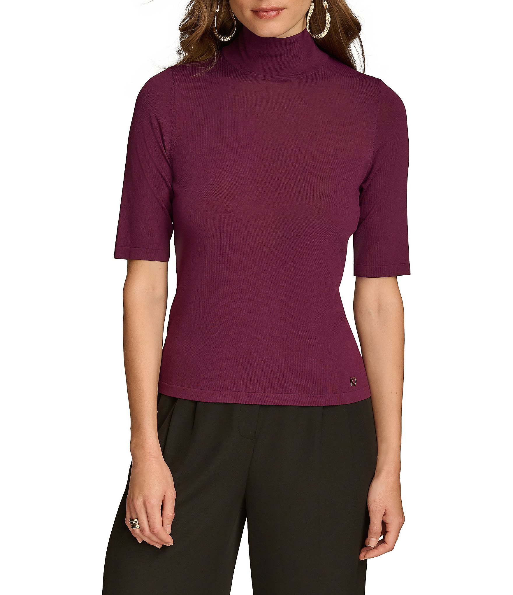 Donna Karan Turtleneck Elbow Sleeve Knit Sweater