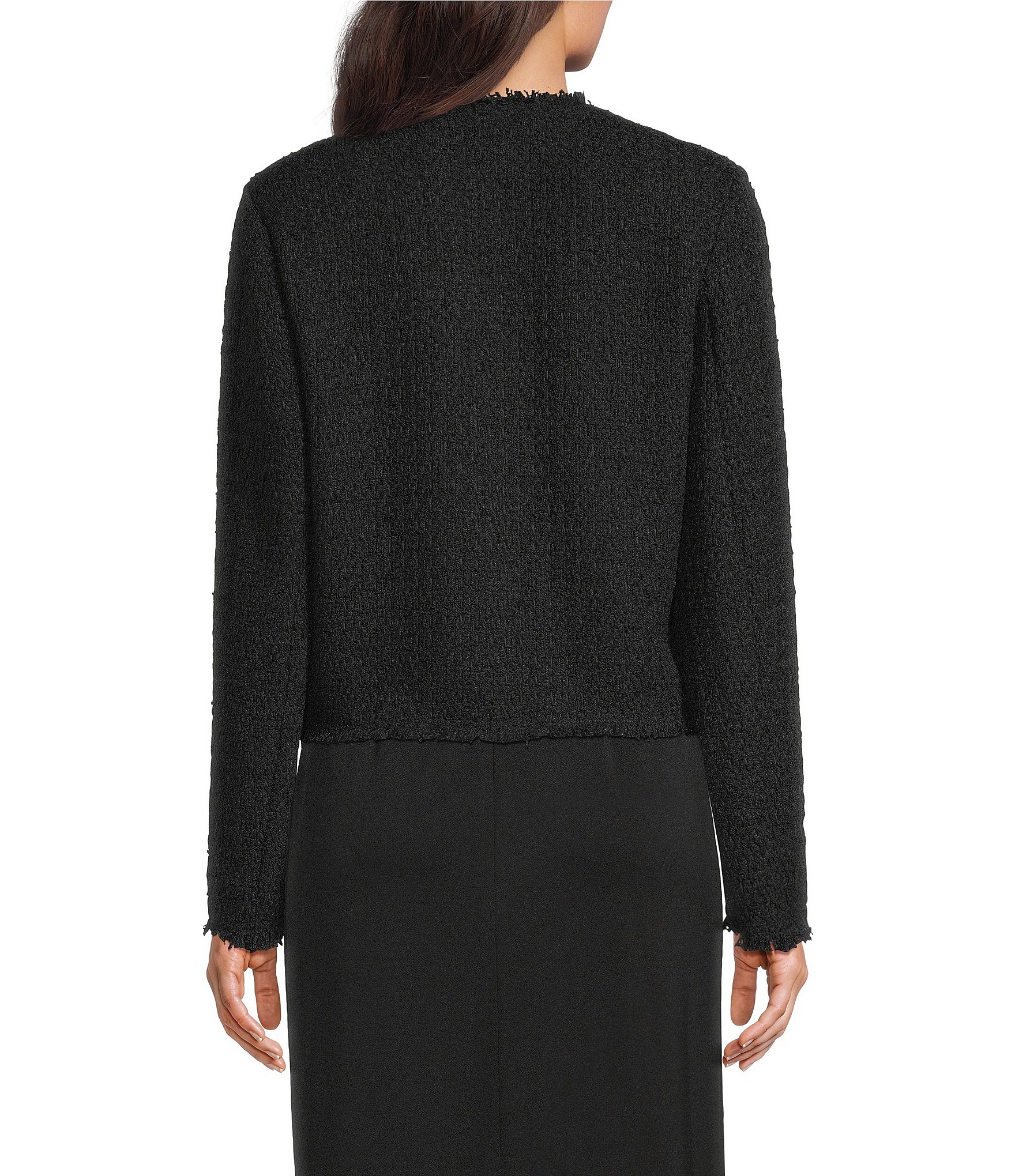 Donna Karan Tweed Notch Collar Long Sleeve Open Front Jacket